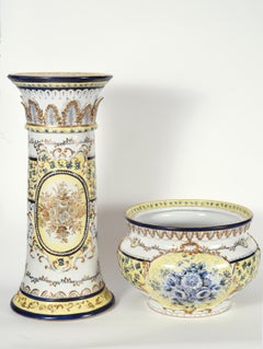 French Neoclassical Style Porcelain Plant Stand with Cache Pot Set
