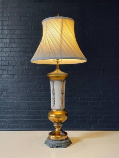French Neoclassical Painted Glass w/ Classical Male Figural Motifs Table Lamp