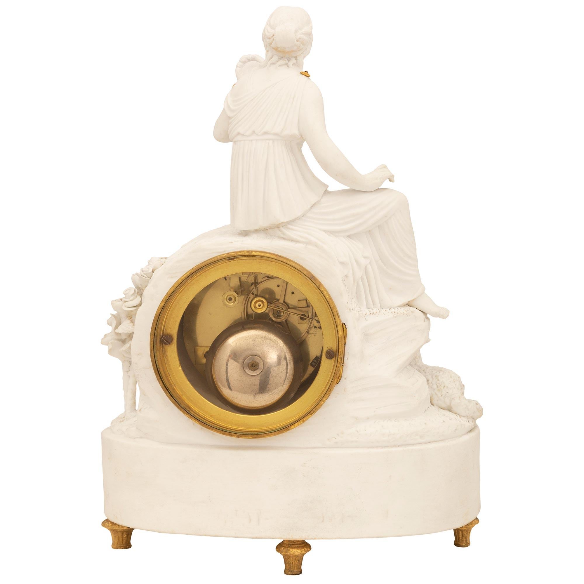 French Neoclassical Style Sevres Bisque Clock Signed Guyon a Lyon For Sale 6