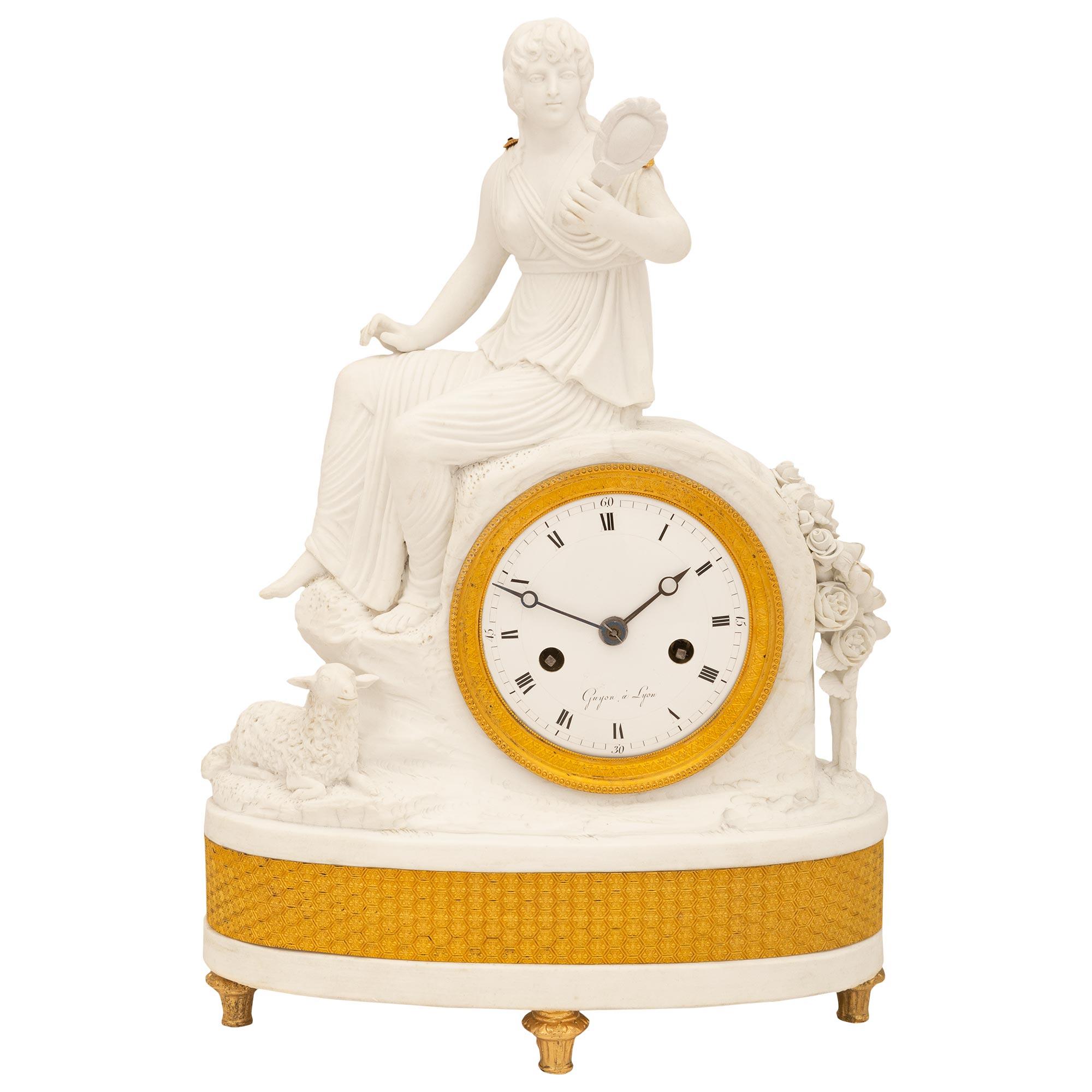 French Neoclassical Style Sevres Bisque Clock Signed Guyon a Lyon For Sale 7