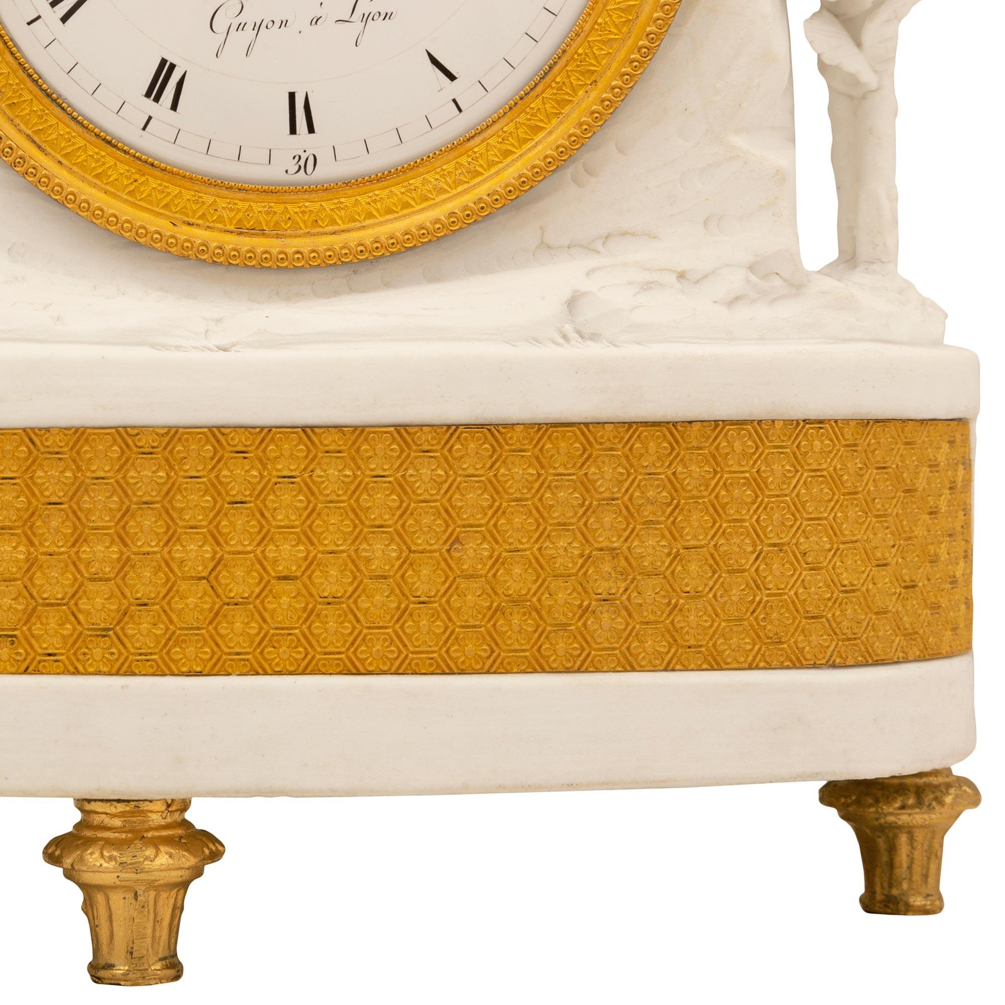 French Neoclassical Style Sevres Bisque Clock Signed Guyon a Lyon For Sale 3