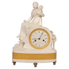 French Neoclassical Style Sevres Bisque Clock Signed Guyon a Lyon