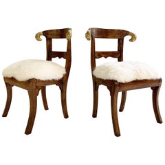 French Neoclassical Style Side Chairs in Brazilian Sheepskin, Pair