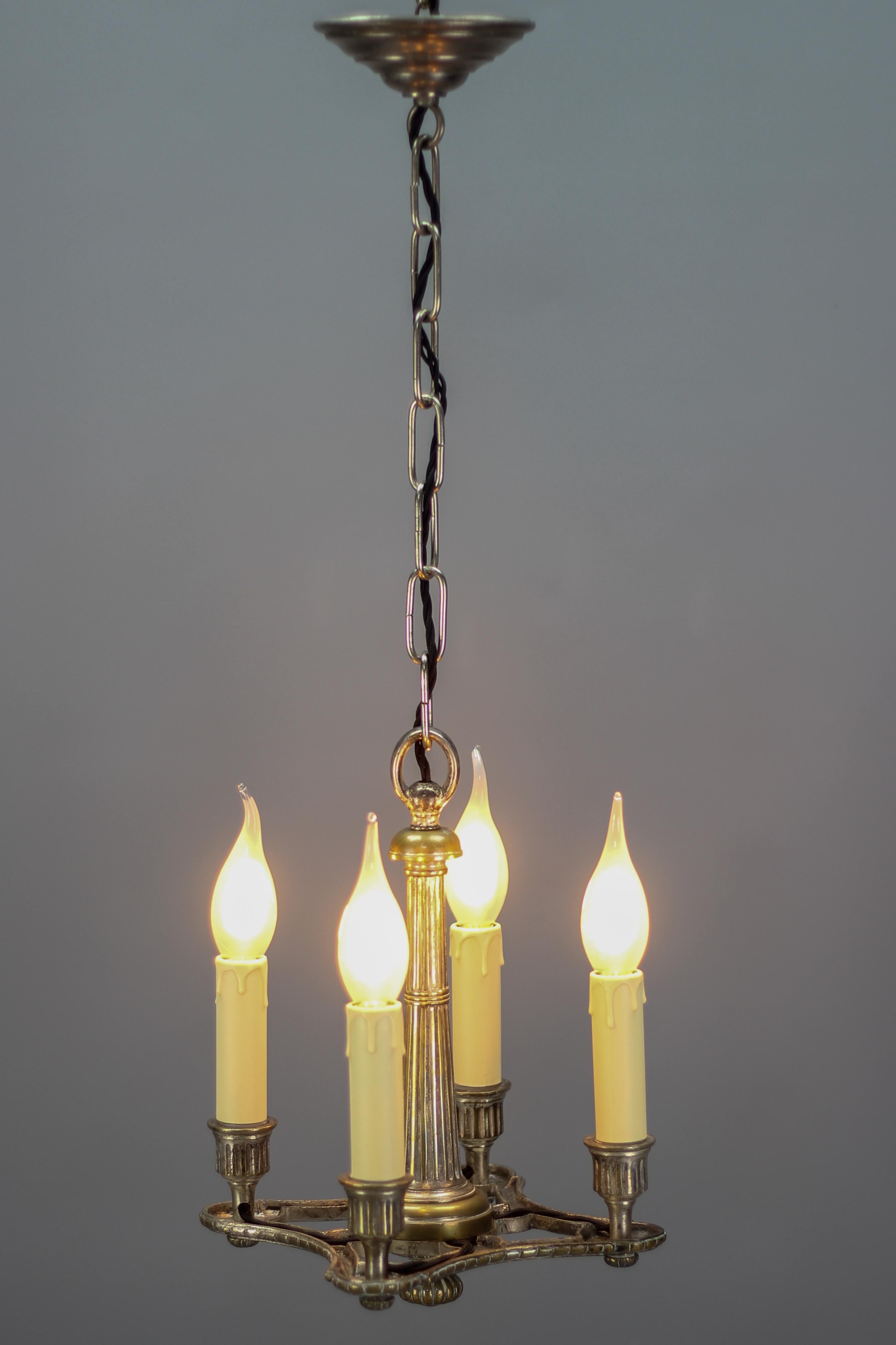 French Neoclassical Style Silver Color Brass Four-Light Chandelier, circa 1920 For Sale 5