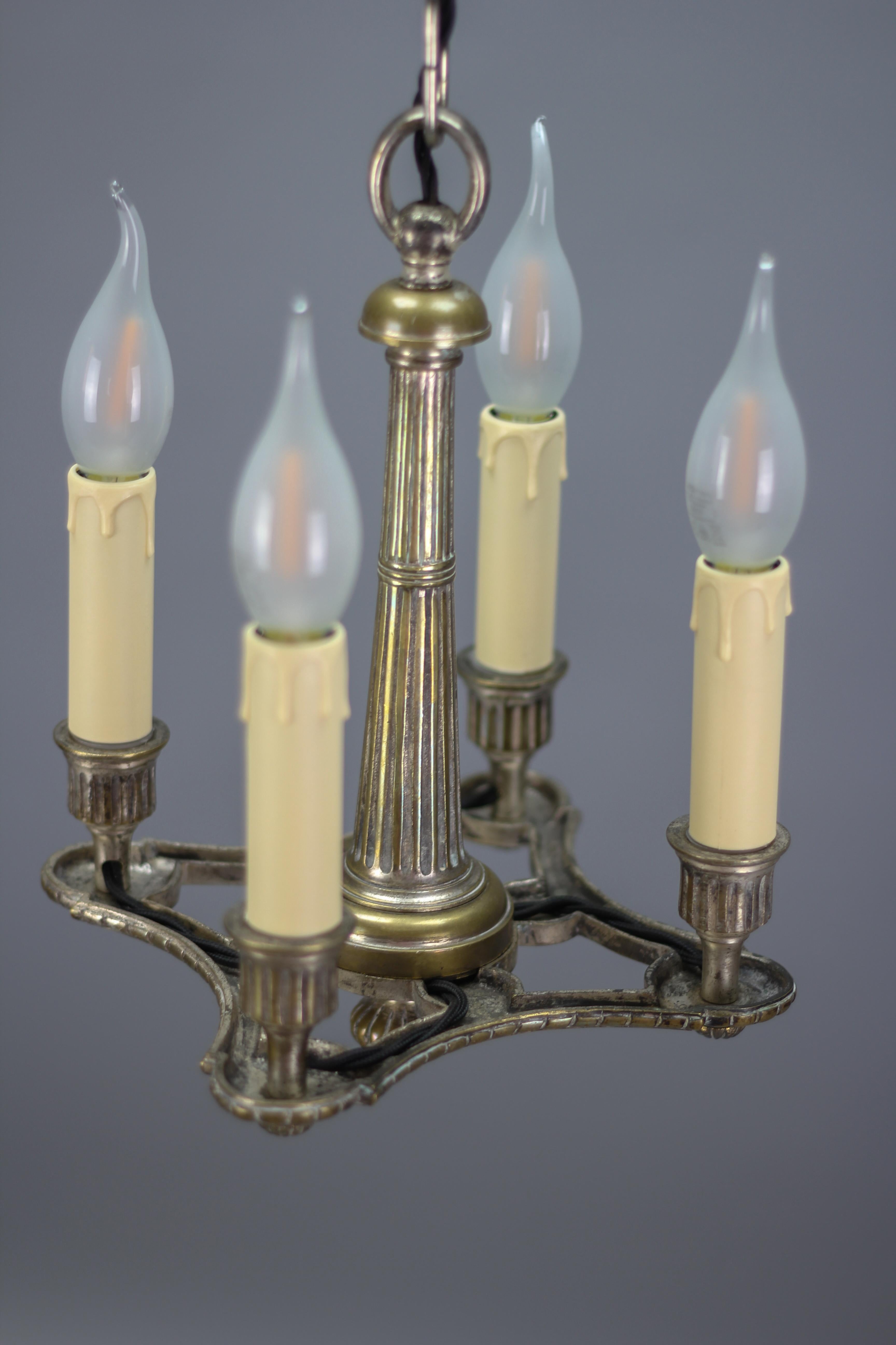 French Neoclassical Style Silver Color Brass Four-Light Chandelier, circa 1920 For Sale 6