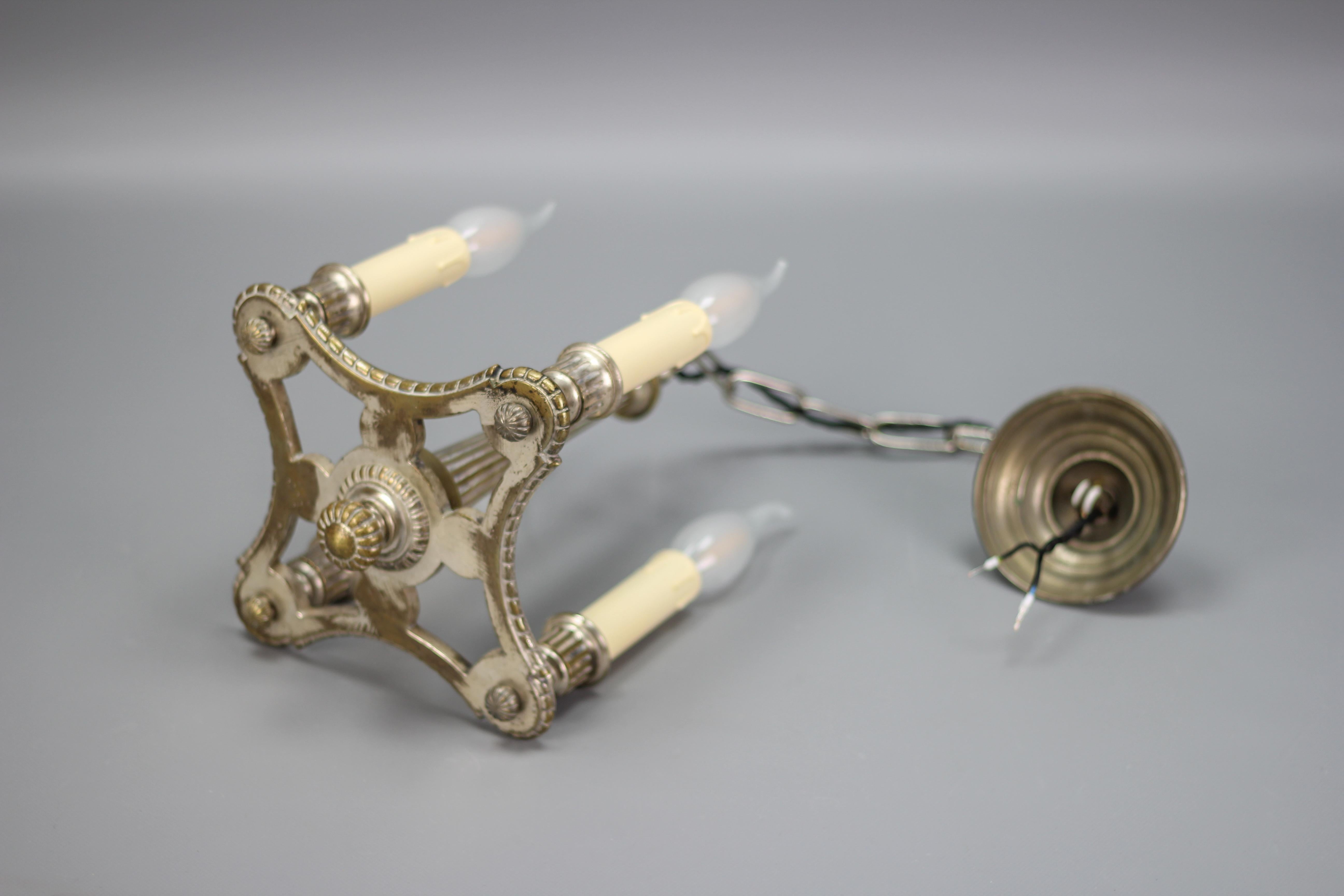 French Neoclassical Style Silver Color Brass Four-Light Chandelier, circa 1920 8
