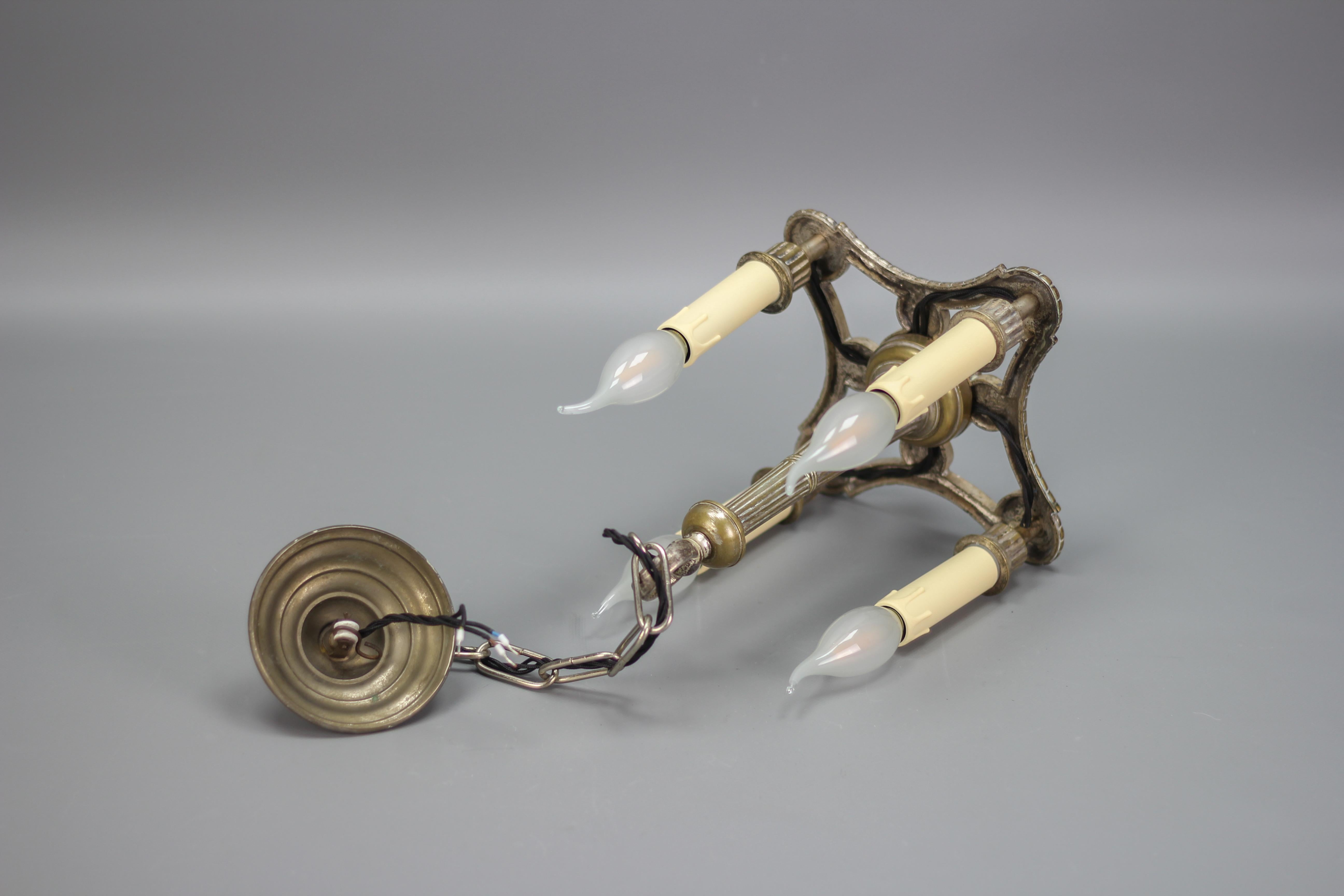 French Neoclassical Style Silver Color Brass Four-Light Chandelier, circa 1920 9