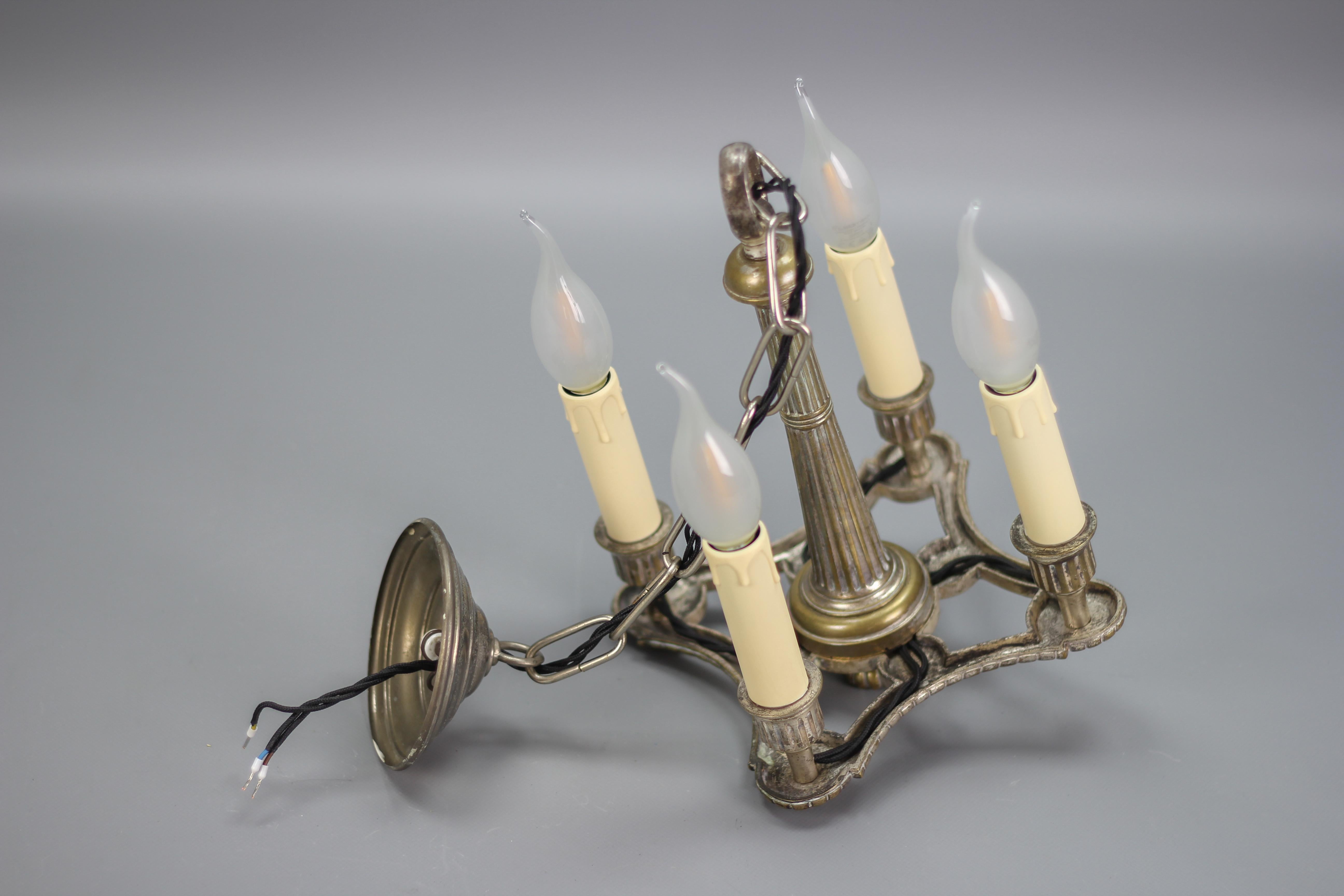 French Neoclassical Style Silver Color Brass Four-Light Chandelier, circa 1920 For Sale 10