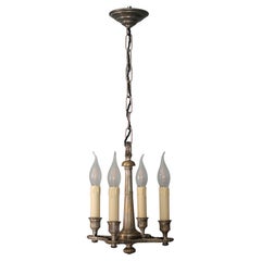 French Neoclassical Style Silver Color Brass Four-Light Chandelier, circa 1920