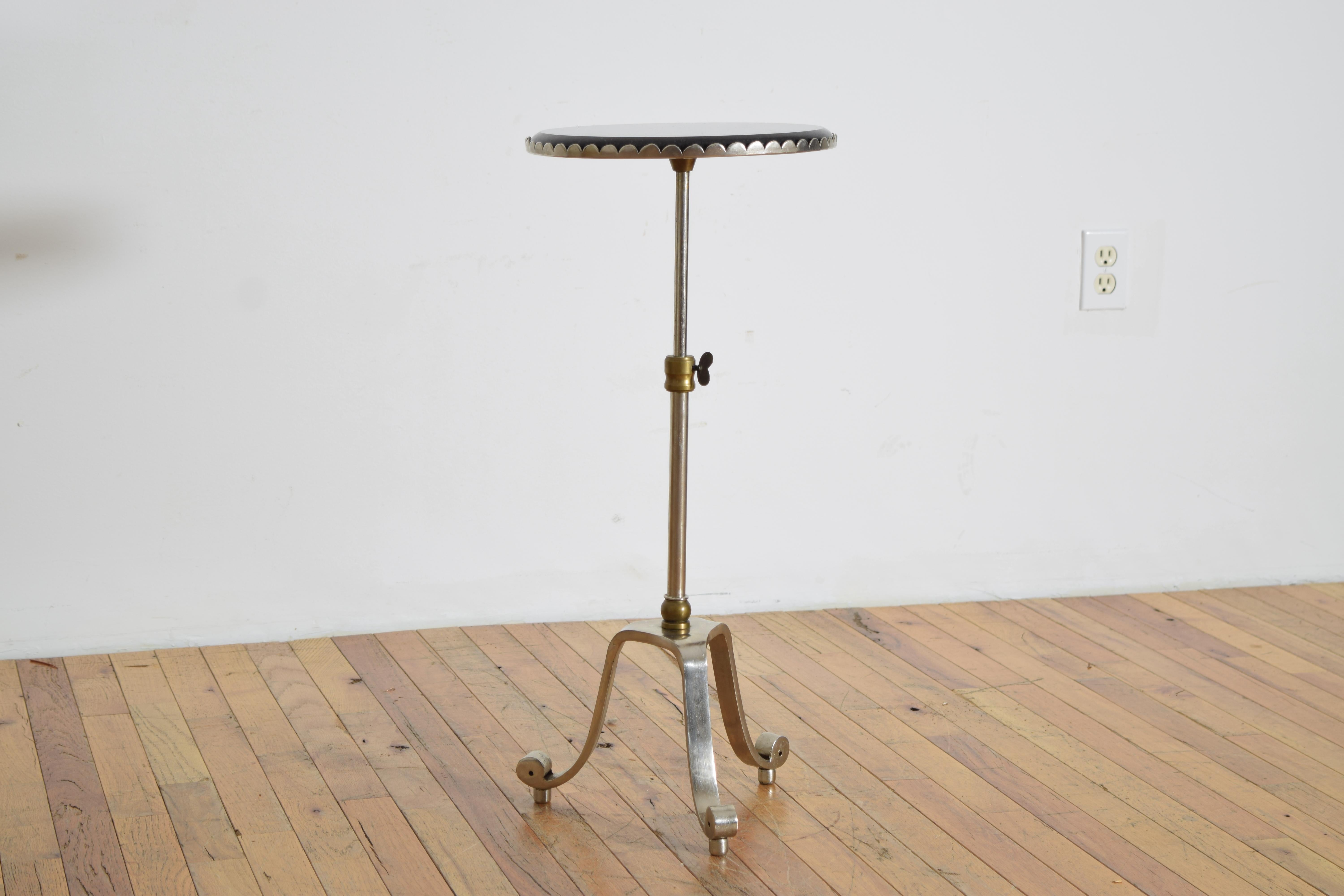 French Neoclassical Style Steel, Brass & Granite-Top Adjustable Table ca 1970-80 In Good Condition For Sale In Atlanta, GA