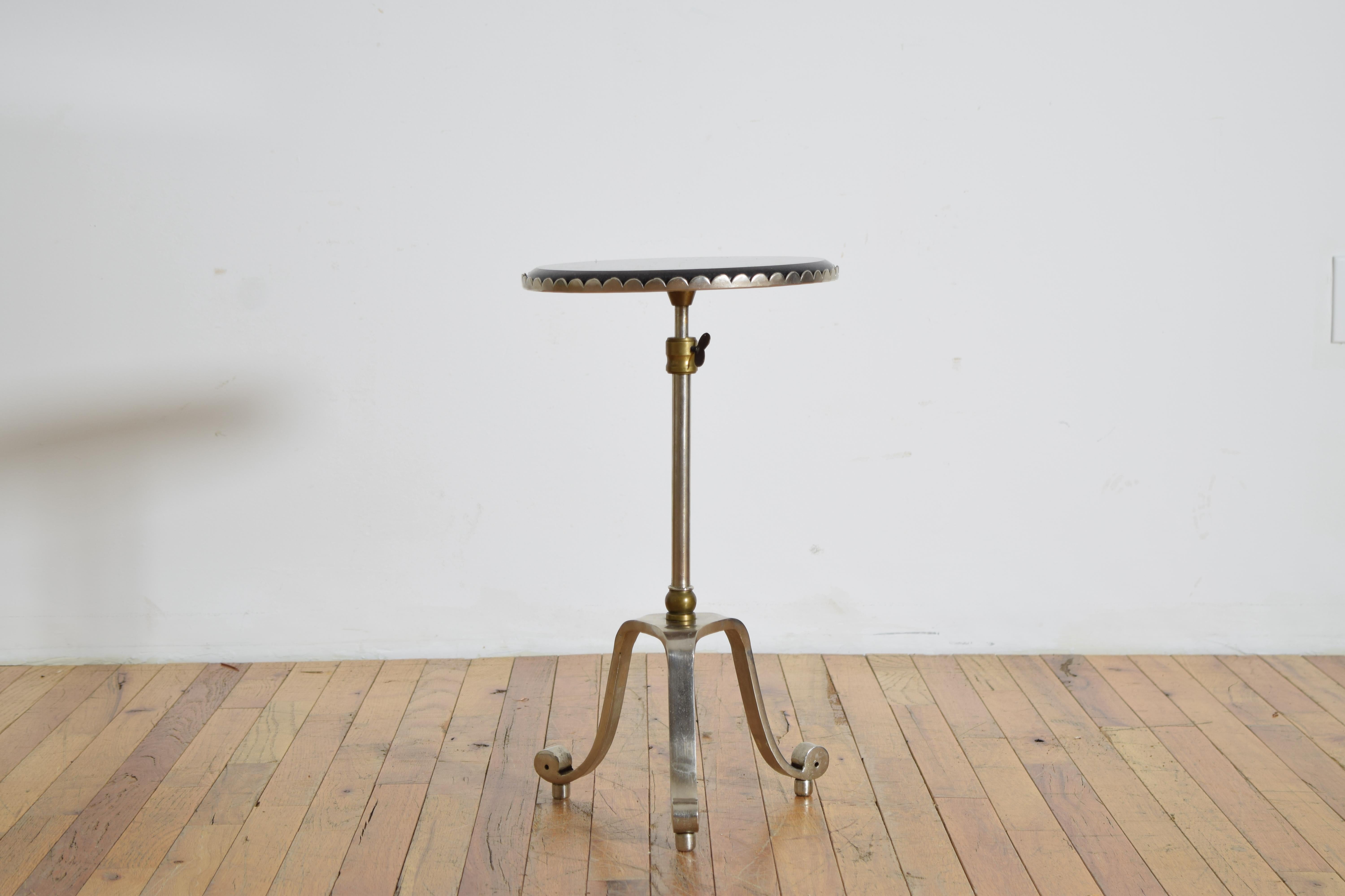 20th Century French Neoclassical Style Steel, Brass & Granite-Top Adjustable Table ca 1970-80 For Sale