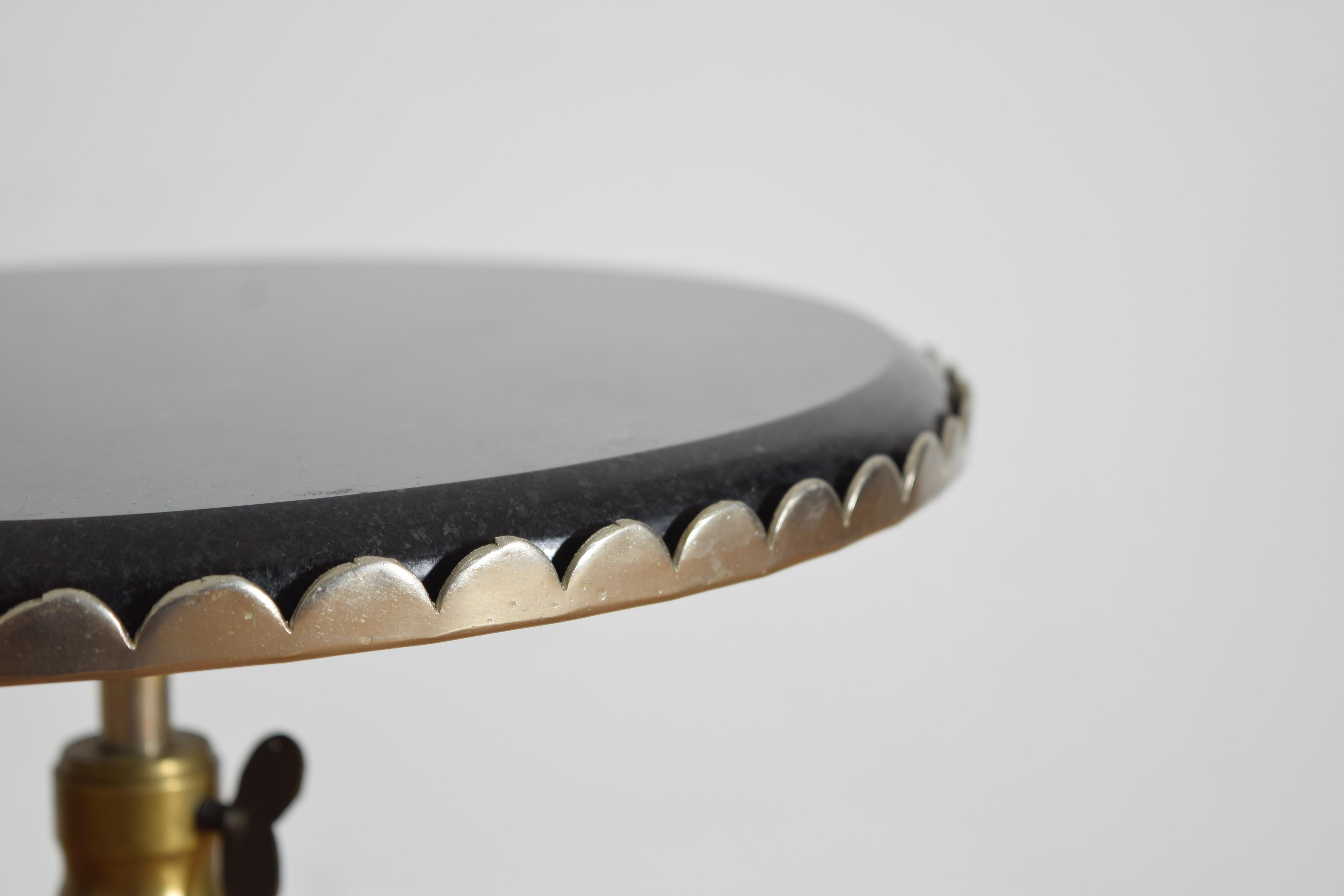 French Neoclassical Style Steel, Brass & Granite-Top Adjustable Table ca 1970-80 For Sale 1