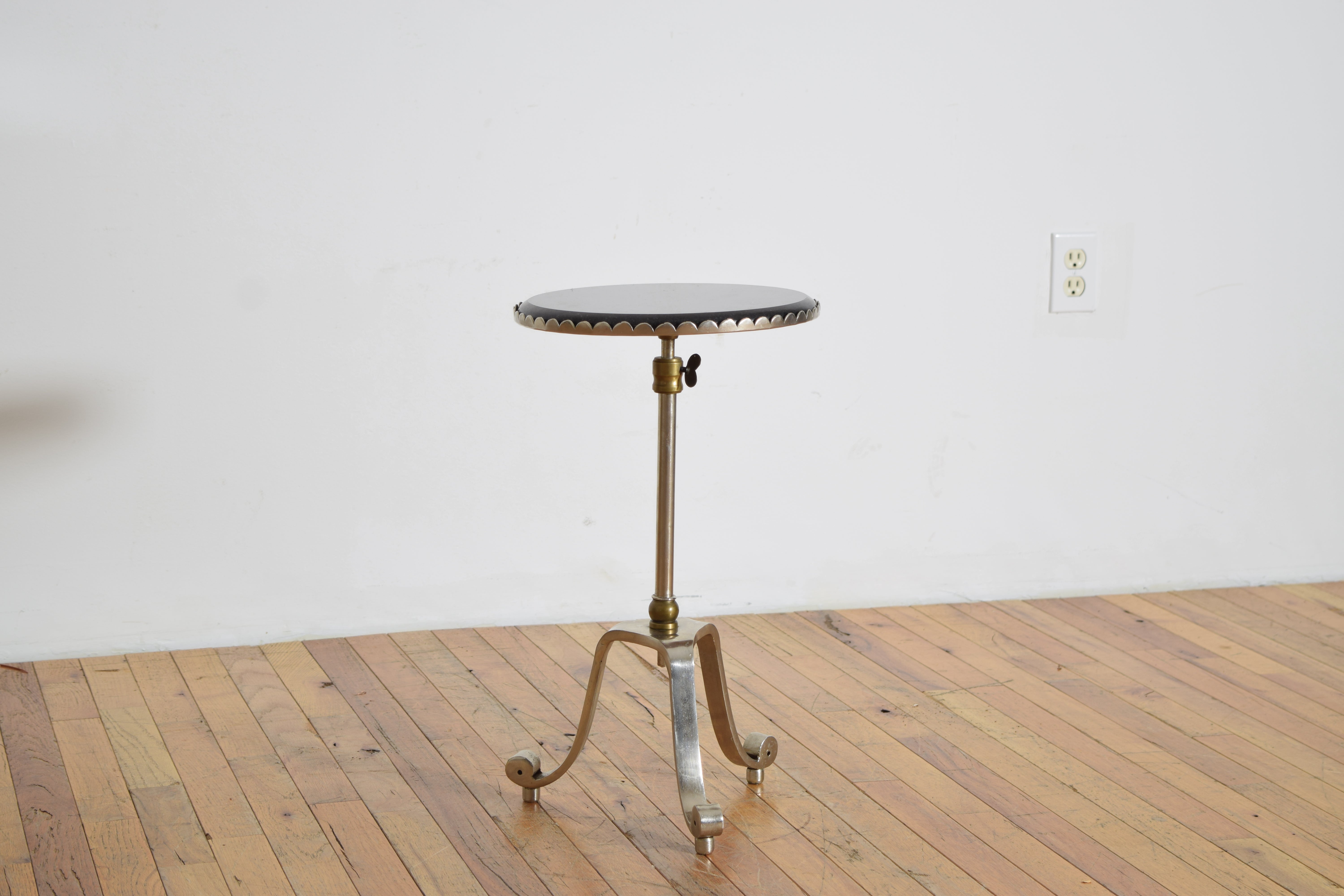 French Neoclassical Style Steel, Brass & Granite-Top Adjustable Table ca 1970-80 For Sale