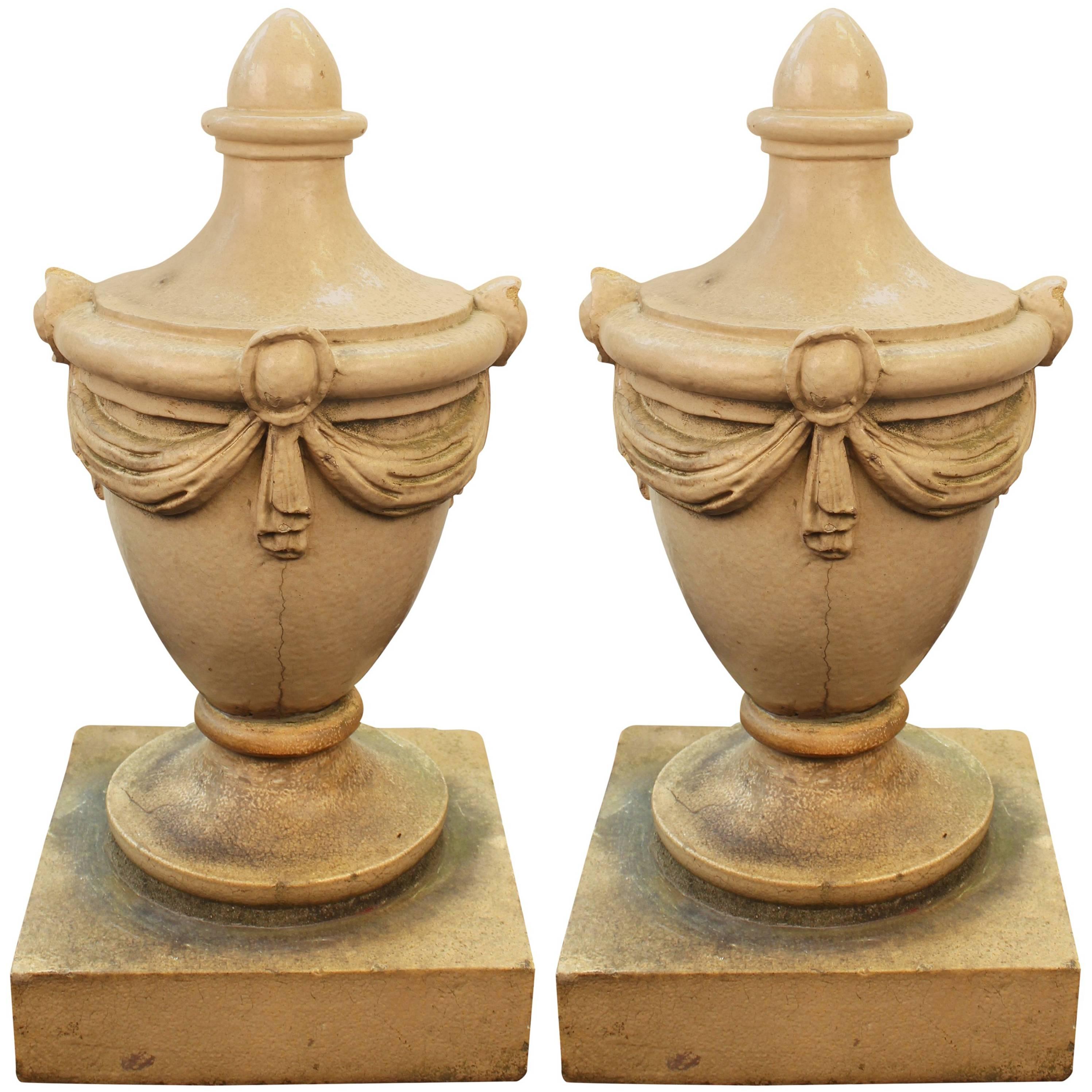 French Neoclassical Style Stone Urns