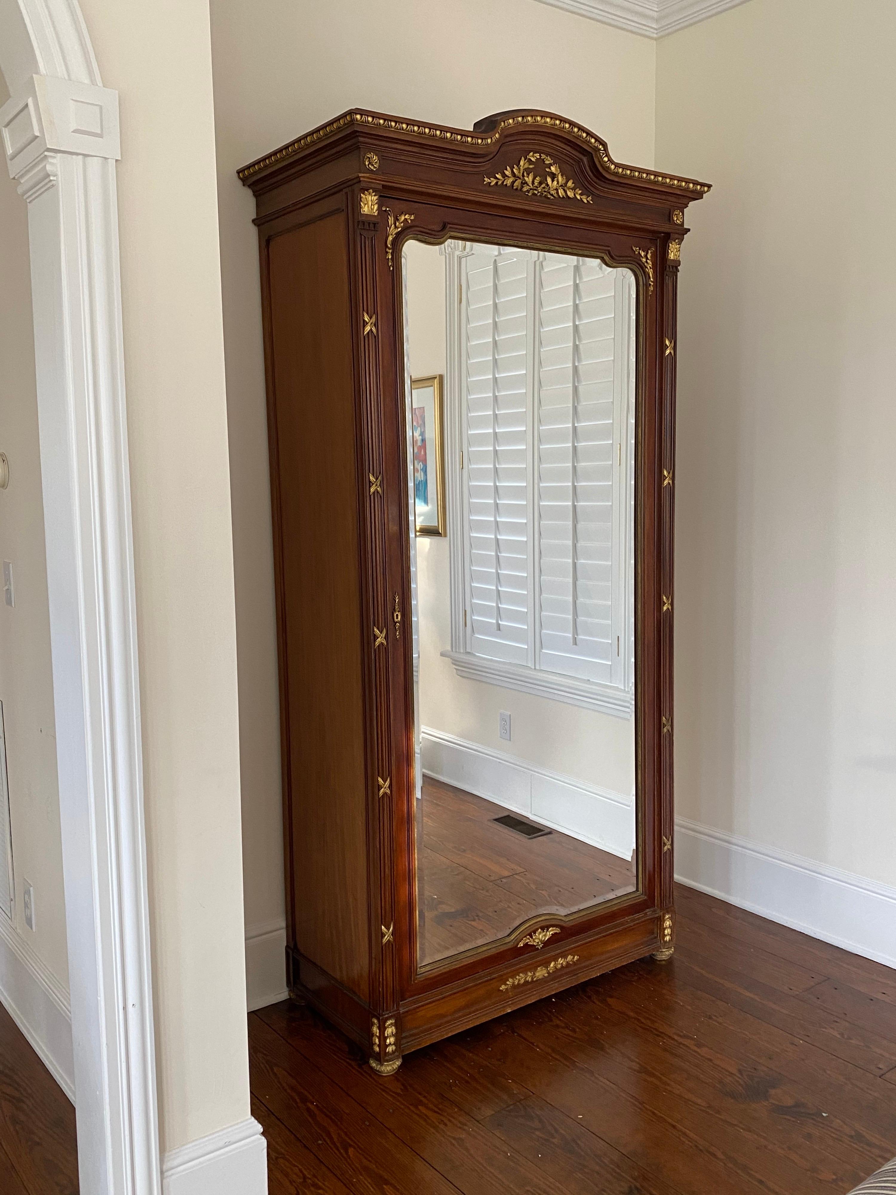 French Neoclassical Style Tall Mirrored Cabinet/Armoire 1