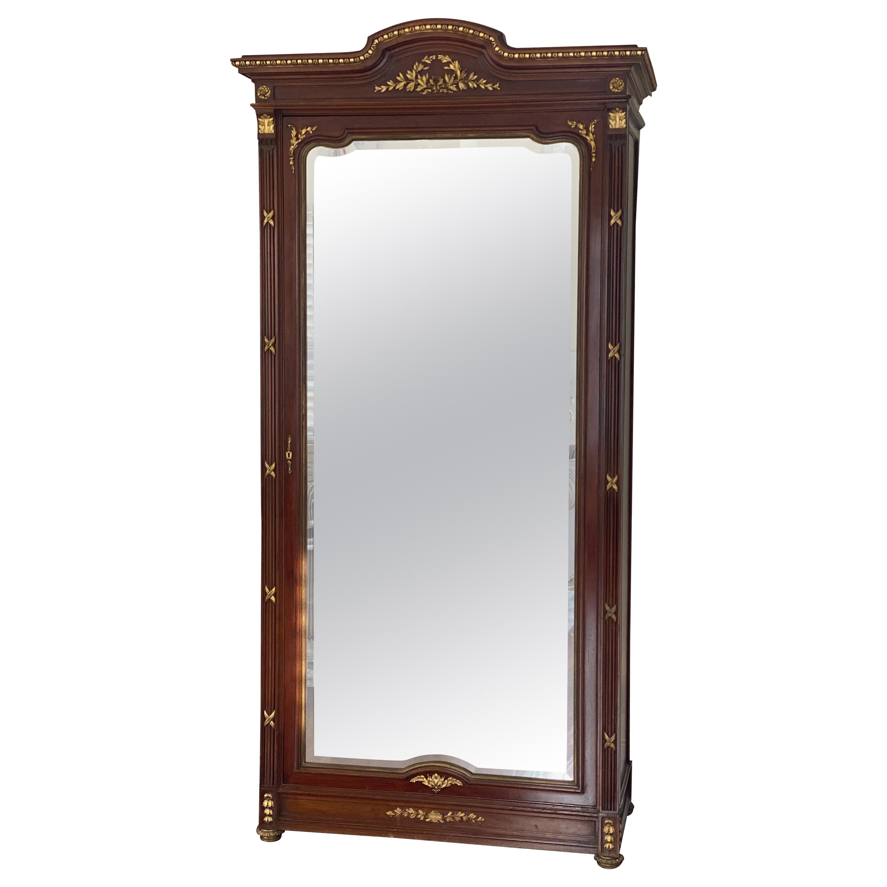 French Neoclassical Style Tall Mirrored Cabinet/Armoire
