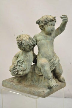 French Neoclassical Style Verdigris Bronze Large Bacchus Cherubs Putti Sculpture
