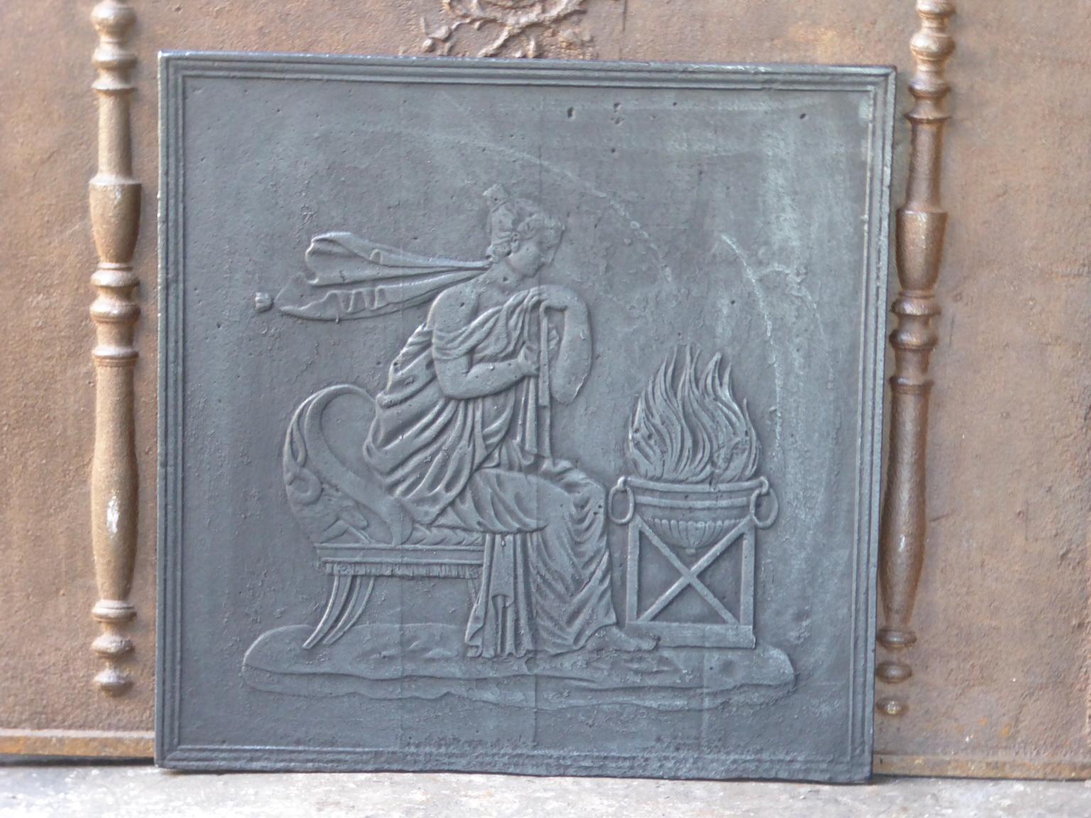 French neoclassical style fireback with the vestal virgin. The fireback is made of cast iron and has a natural brown patina. Upon request it can be made black / pewter. It is in a good condition.








   