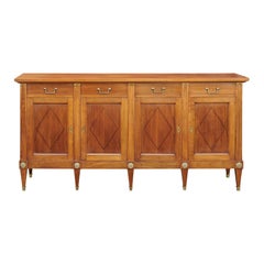French Neoclassical Style Walnut Enfilade with Ionic Capitals and Diamond Motifs