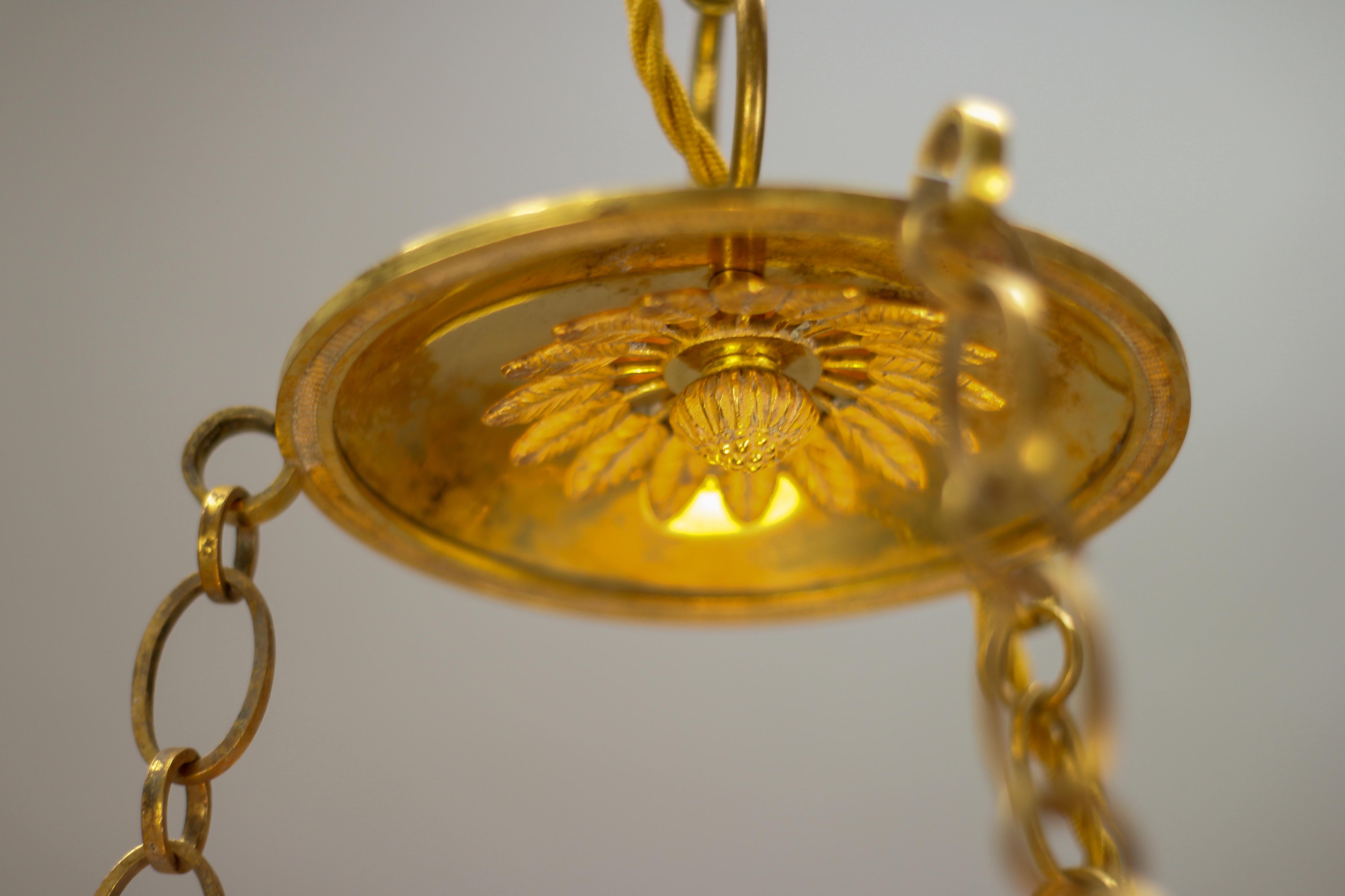 French Neoclassical Style White Alabaster, Gilt Bronze and Brass Pendant Light For Sale 8