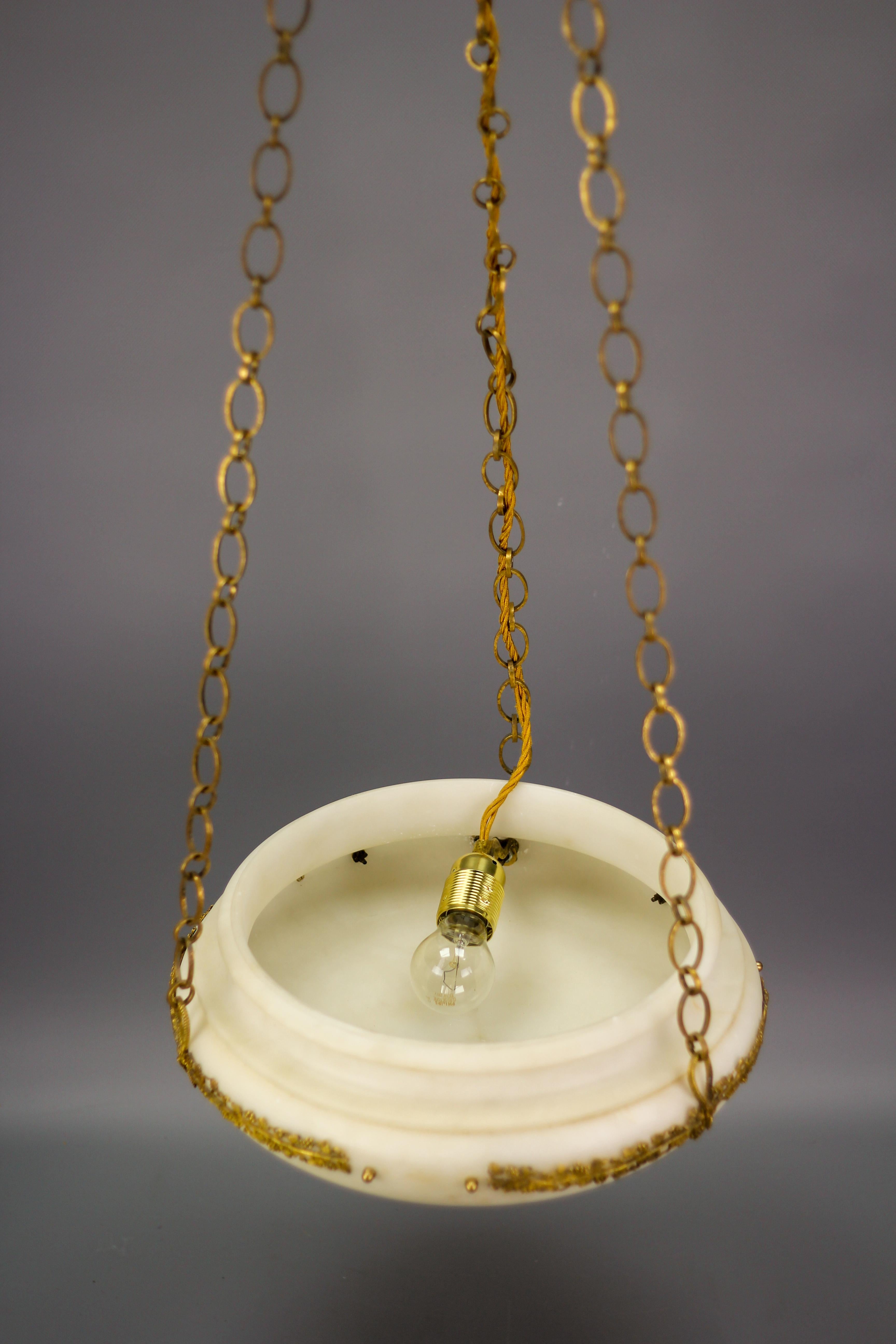 French Neoclassical Style White Alabaster, Gilt Bronze and Brass Pendant Light For Sale 10
