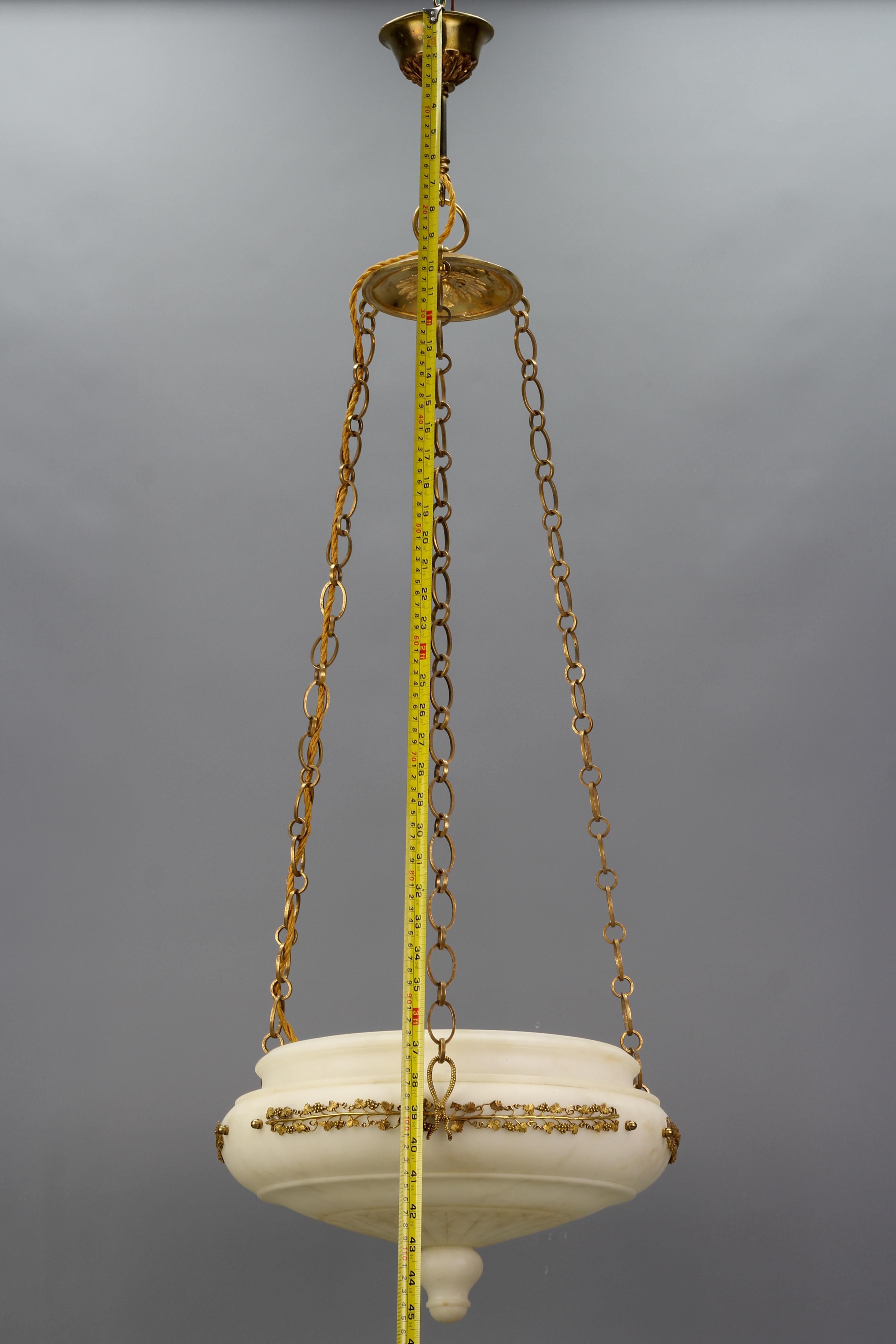 French Neoclassical Style White Alabaster, Gilt Bronze and Brass Pendant Light For Sale 12
