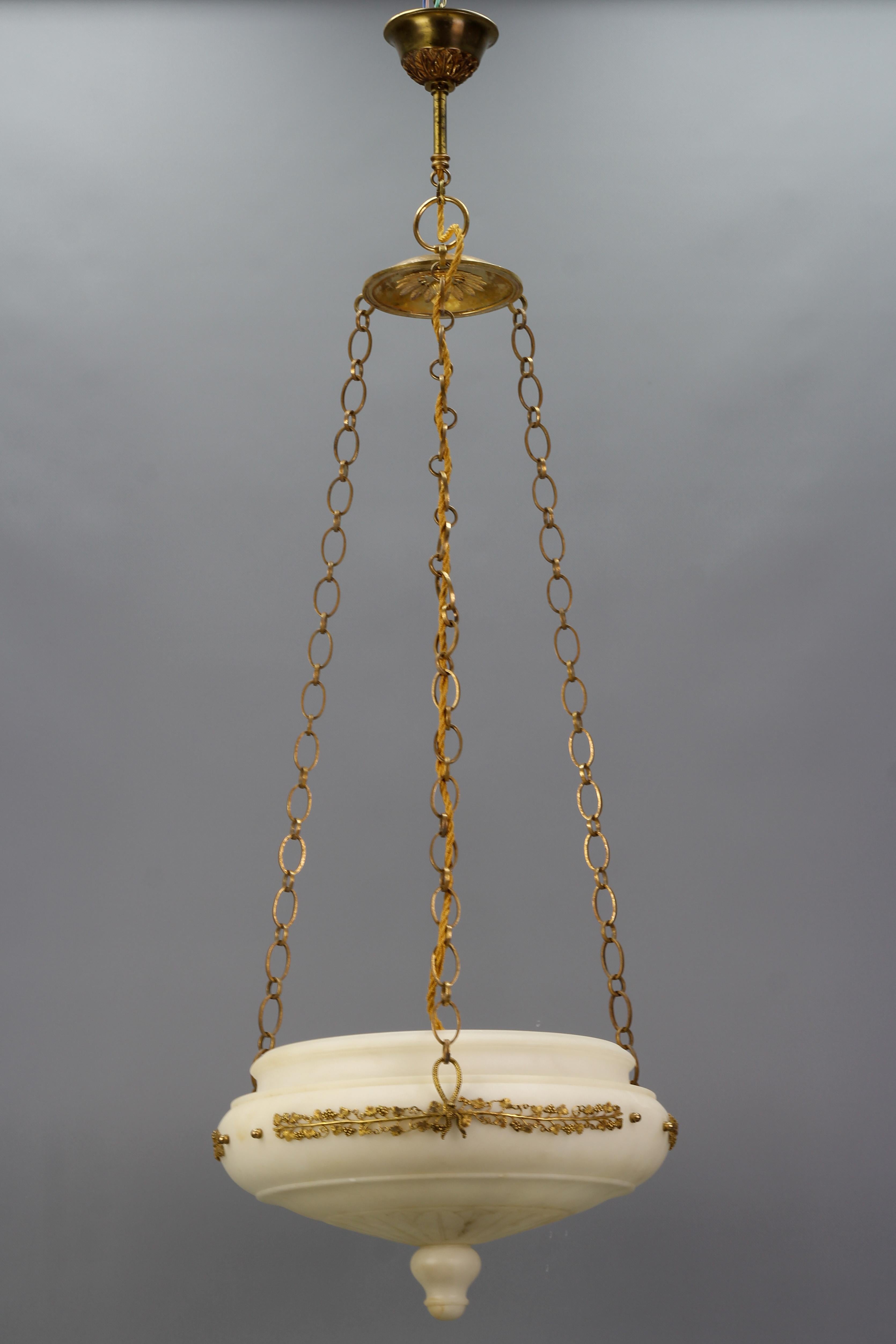 French Neoclassical Style White Alabaster, Gilt Bronze and Brass Pendant Light For Sale 13