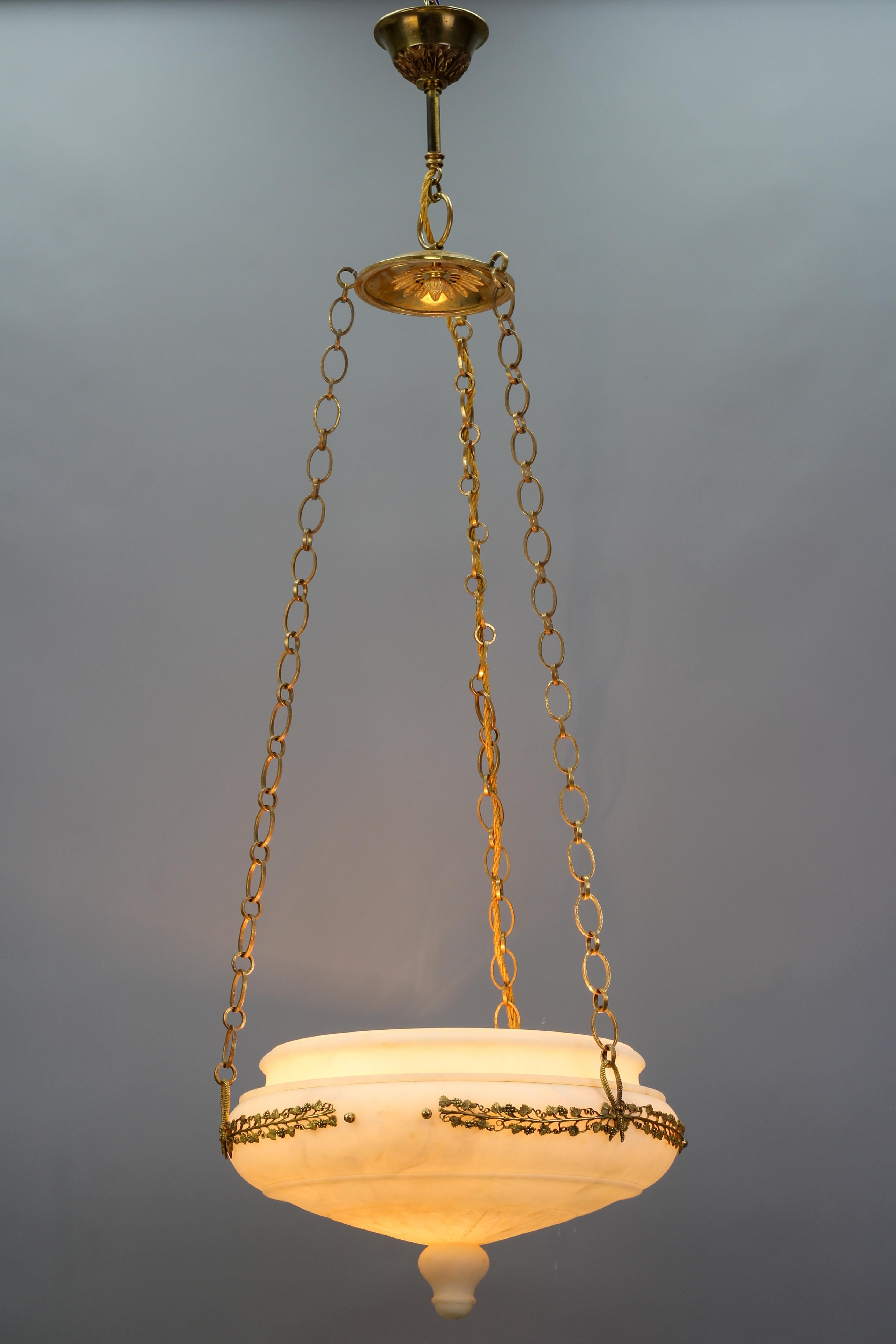 French Neoclassical Style White Alabaster, Gilt Bronze and Brass Pendant Light For Sale 15