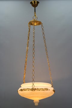 French Neoclassical Style White Alabaster, Gilt Bronze and Brass Pendant Light