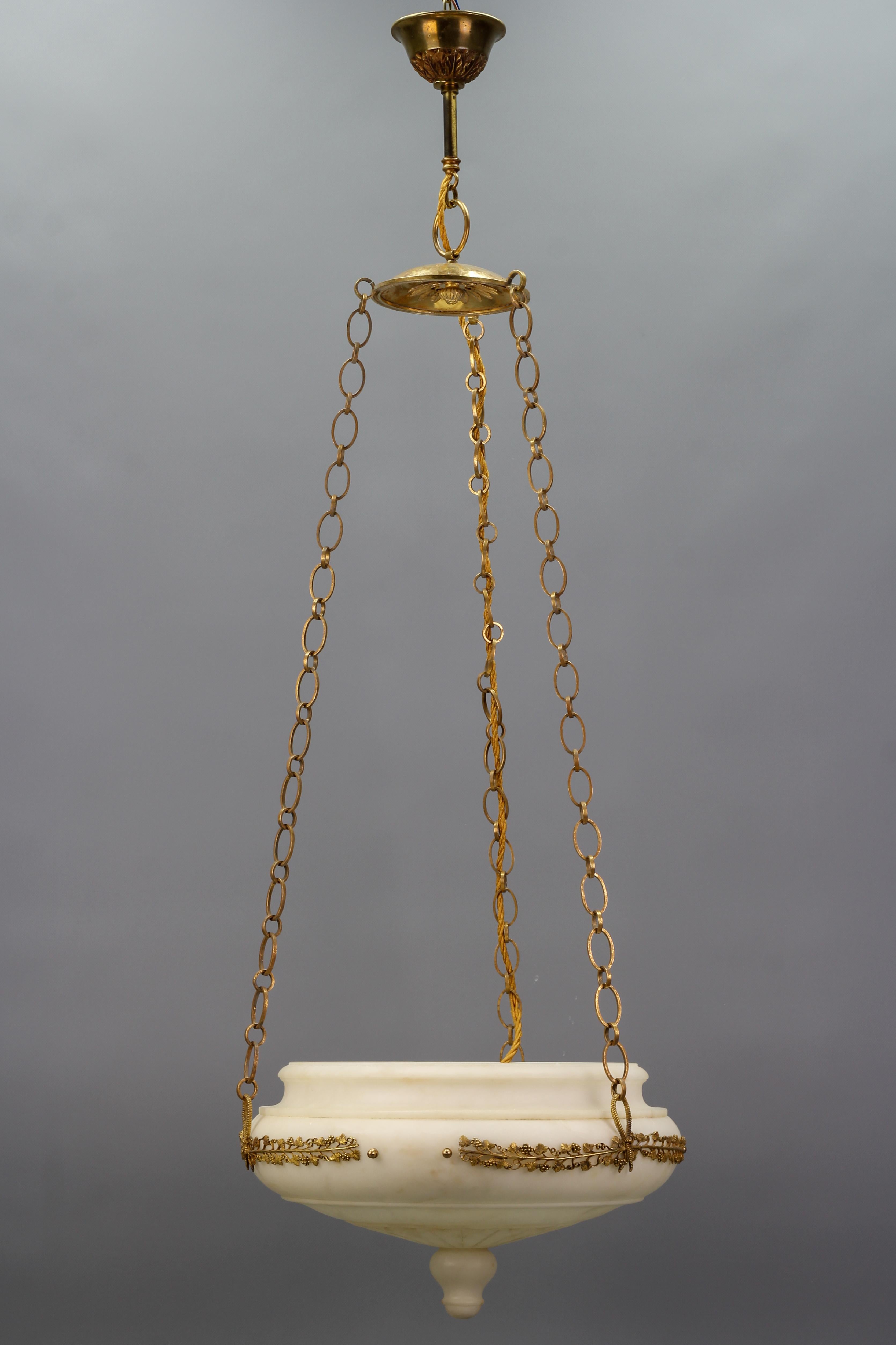 French Neoclassical Style White Alabaster, Gilt Bronze and Brass Pendant Light For Sale 16