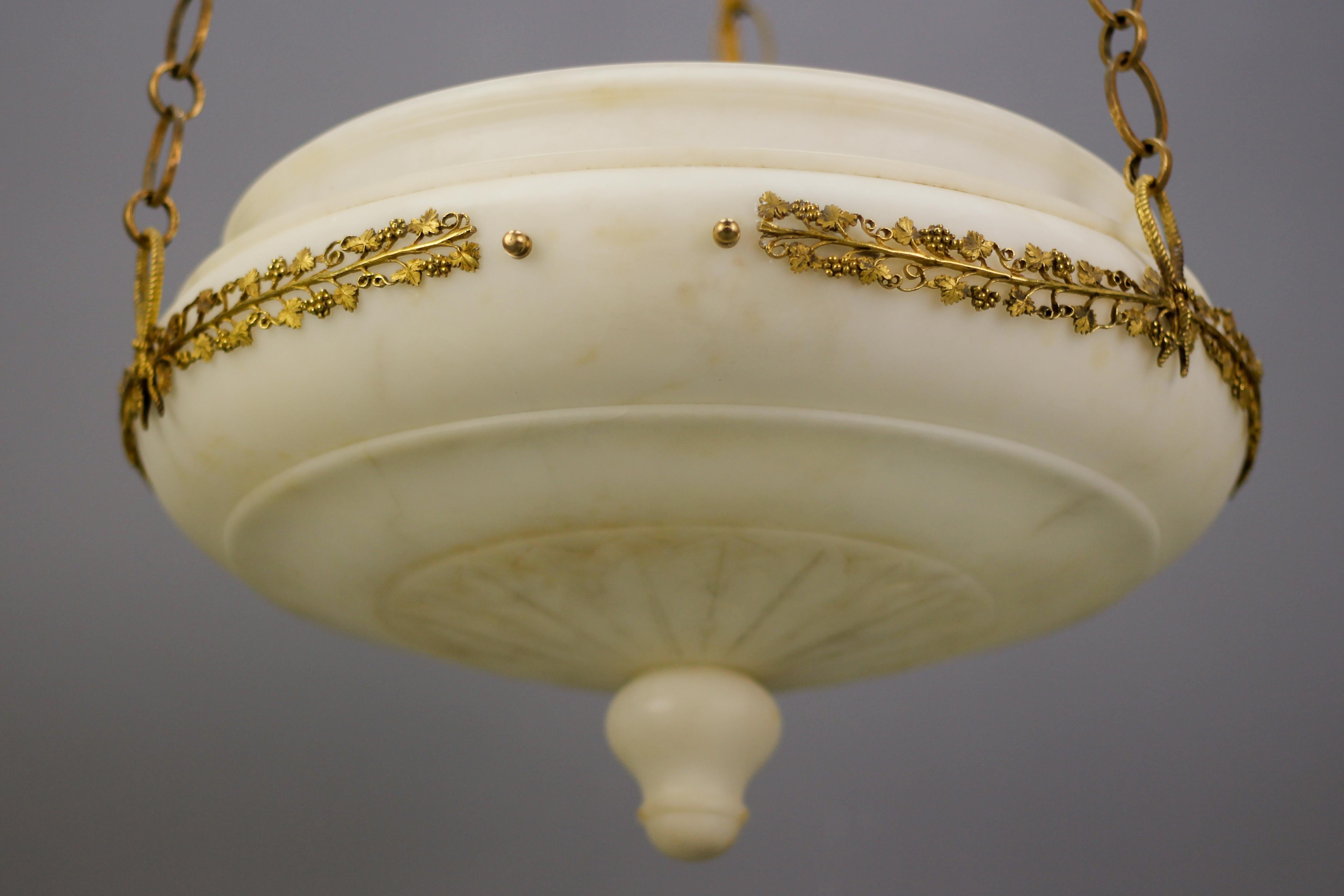 French Neoclassical Style White Alabaster, Gilt Bronze and Brass Pendant Light For Sale 2
