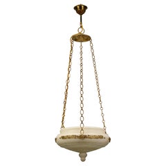 French Neoclassical Style White Alabaster, Gilt Bronze and Brass Pendant Light