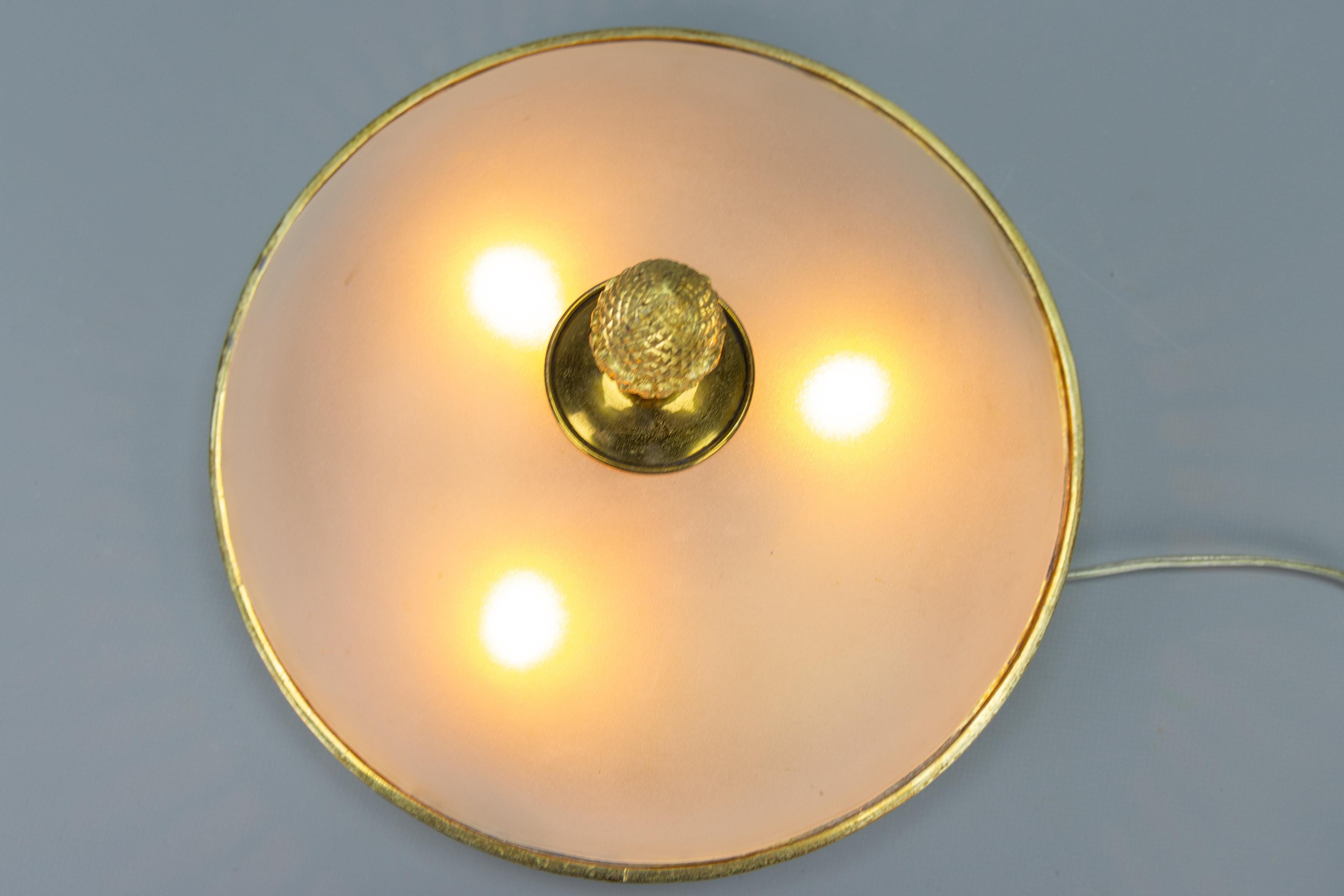 French Neoclassical Style White Frosted Glass and Brass Flush Mount, 1950s For Sale 1