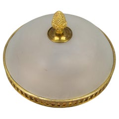 French Neoclassical Style White Frosted Glass and Brass Flush Mount, 1950s