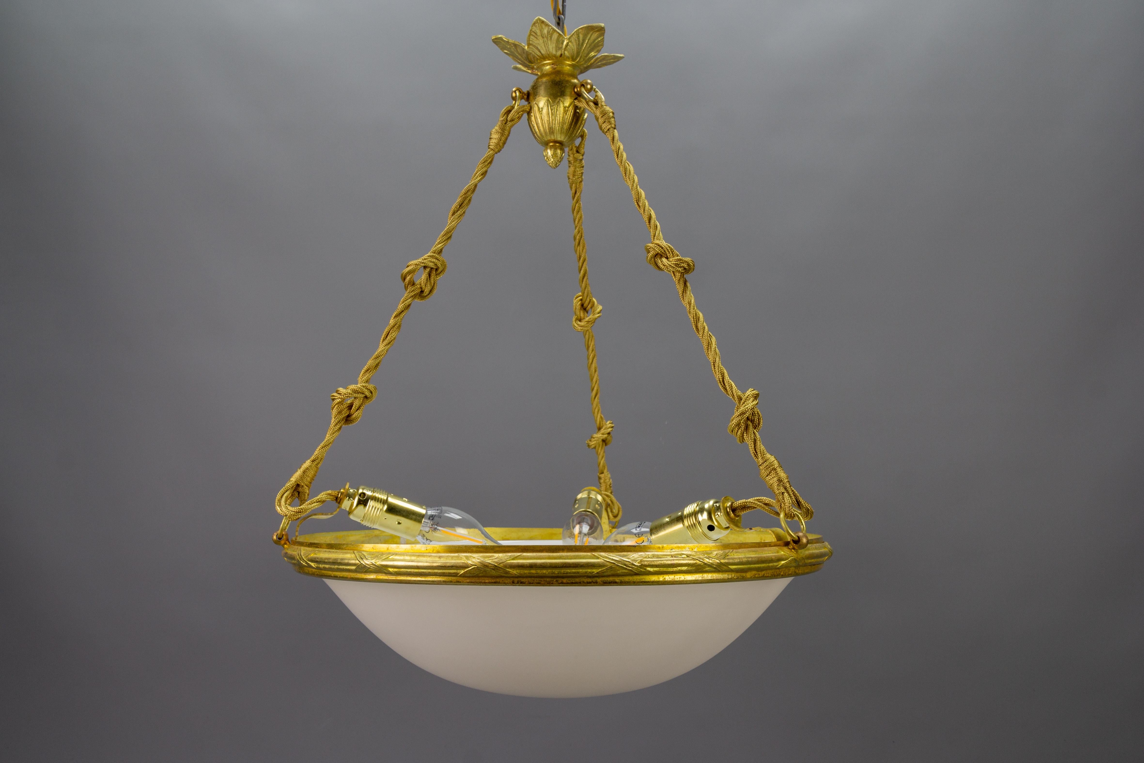French Neoclassical Style White Glass and Bronze Pendant Light, circa 1920 For Sale 7