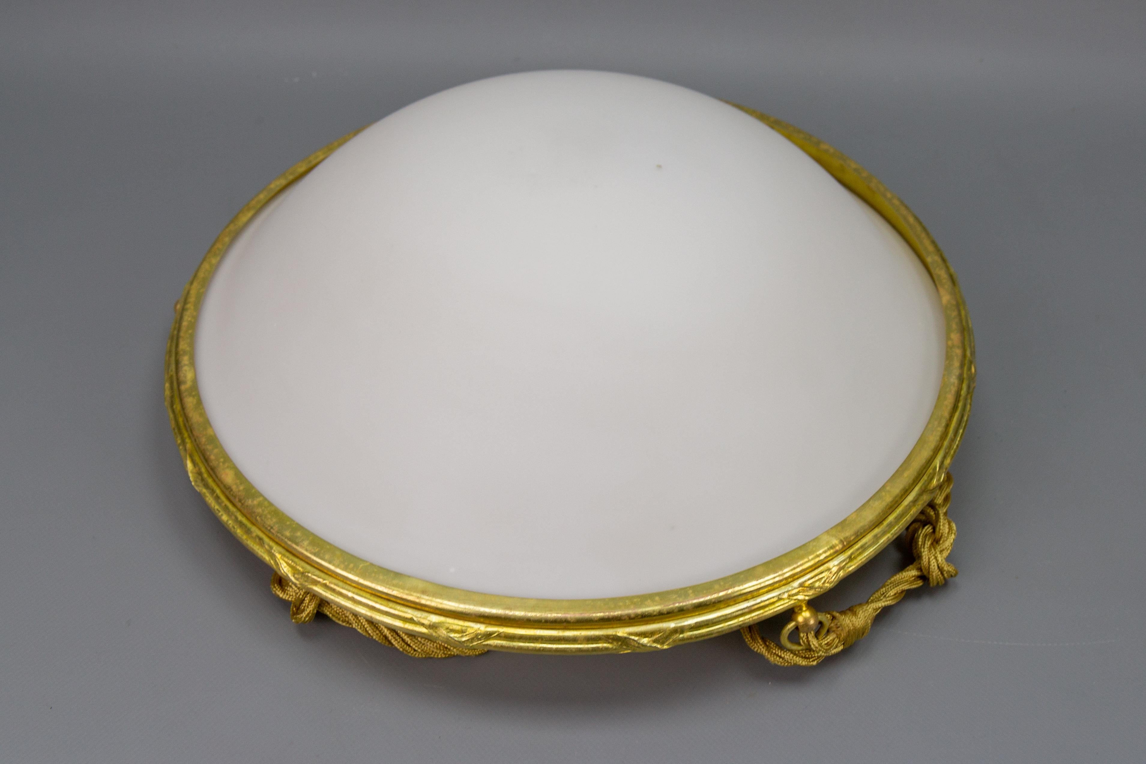 French Neoclassical Style White Glass and Bronze Pendant Light, circa 1920 For Sale 12