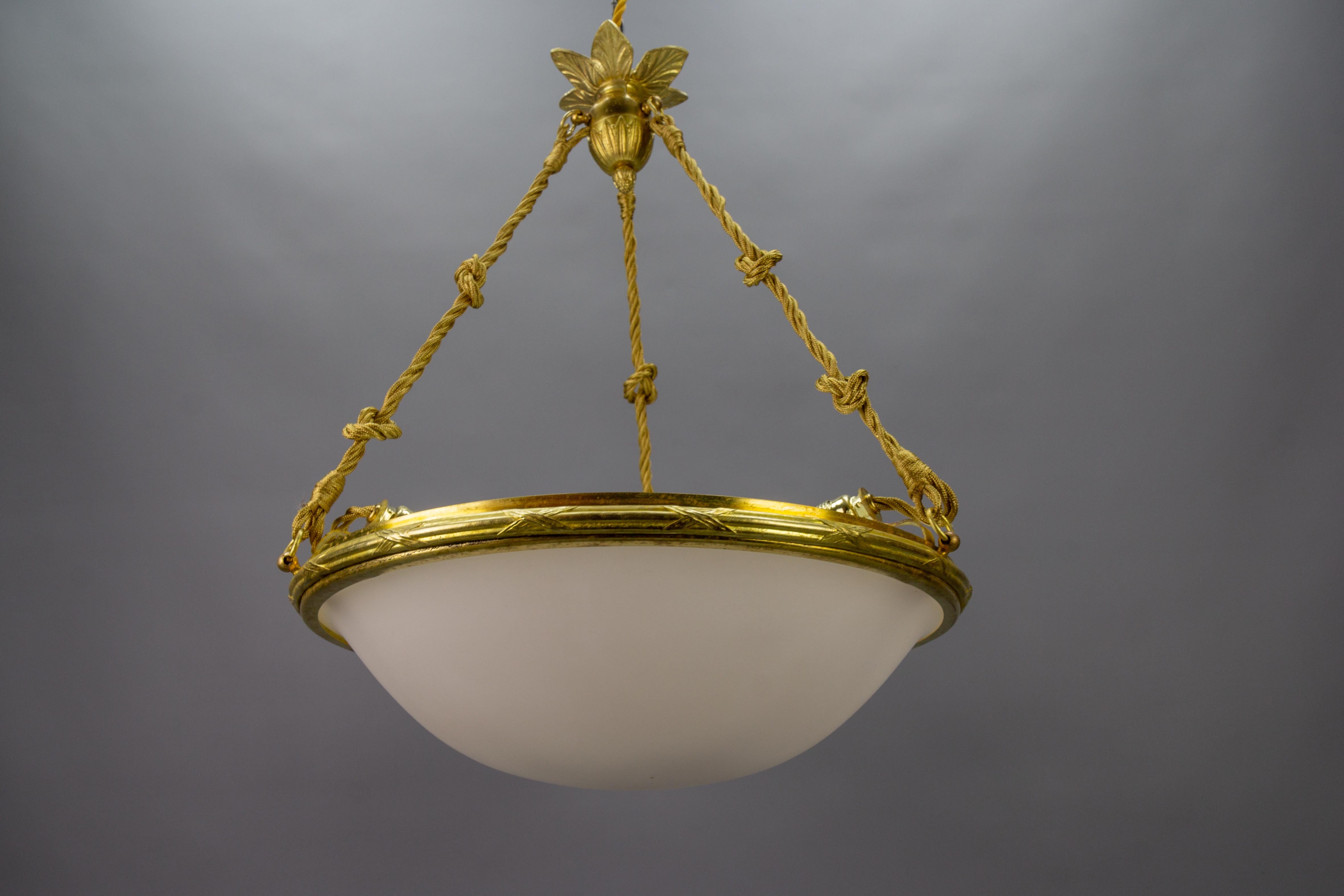 French Neoclassical Style White Glass and Bronze Pendant Light, circa 1920 For Sale 13