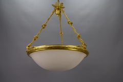 French Neoclassical Style White Glass and Bronze Pendant Light, circa 1920