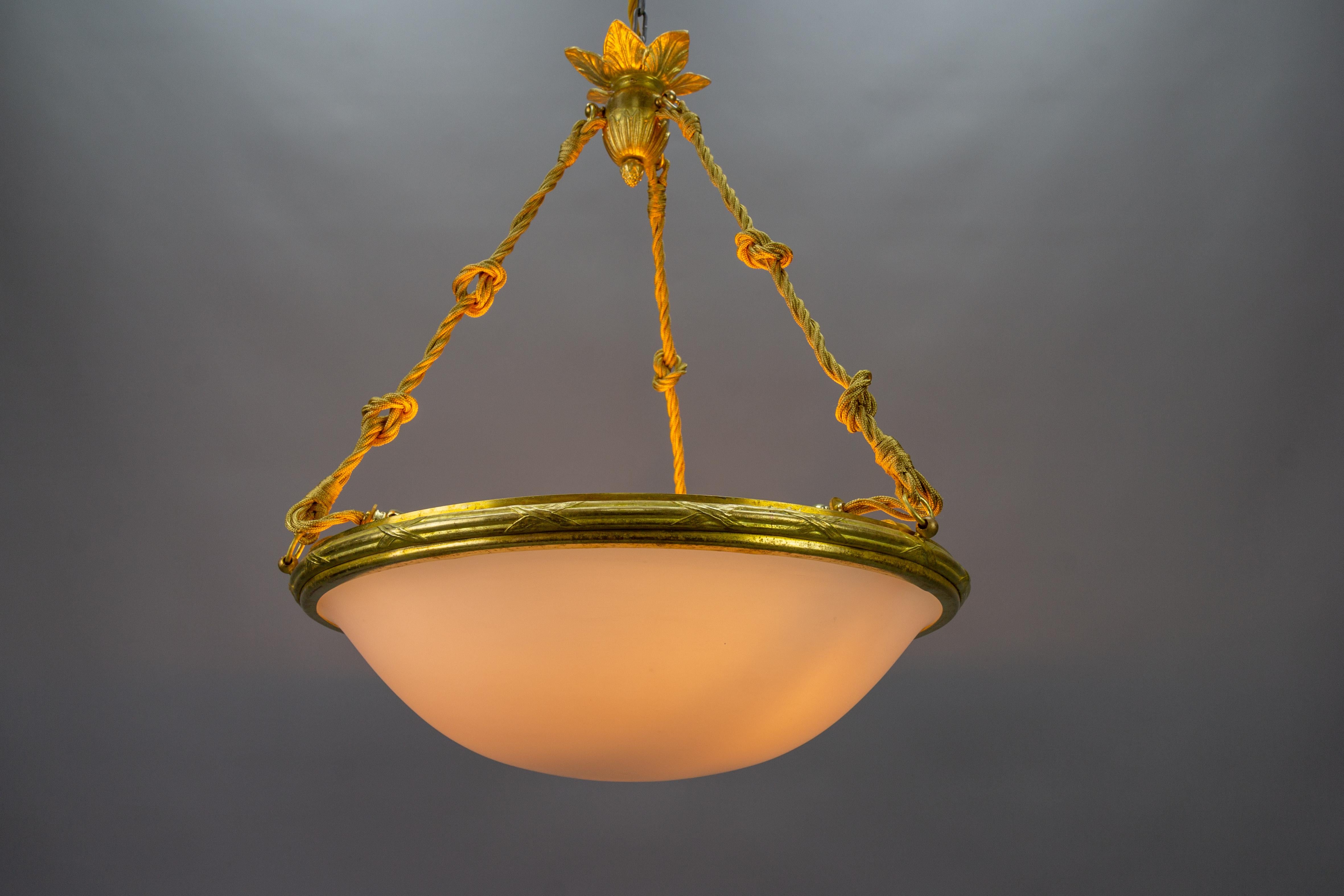 French Neoclassical Style White Glass and Bronze Pendant Light, circa 1920 In Good Condition For Sale In Barntrup, DE