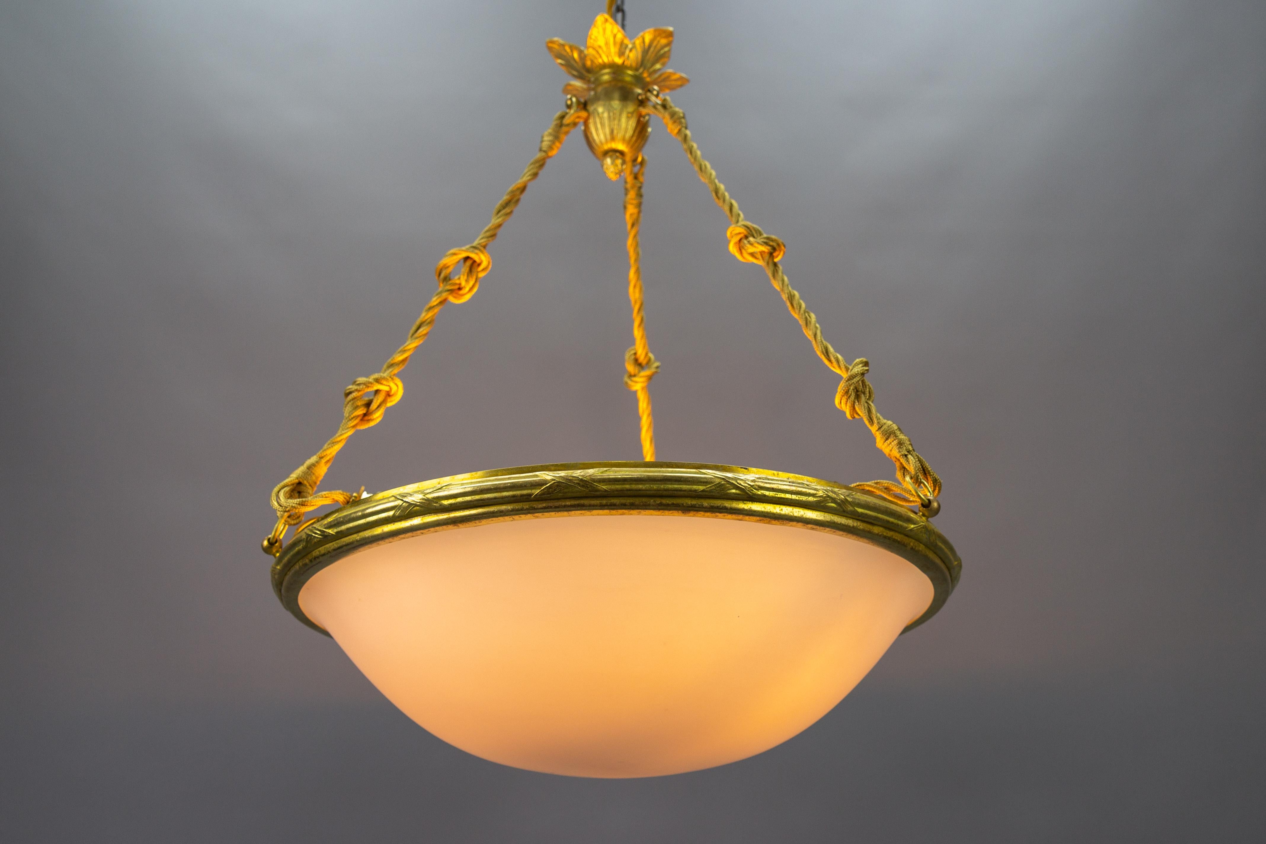 French Neoclassical Style White Glass and Bronze Pendant Light, circa 1920 For Sale 4