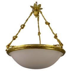 Antique French Neoclassical Style White Glass and Bronze Pendant Light, circa 1920
