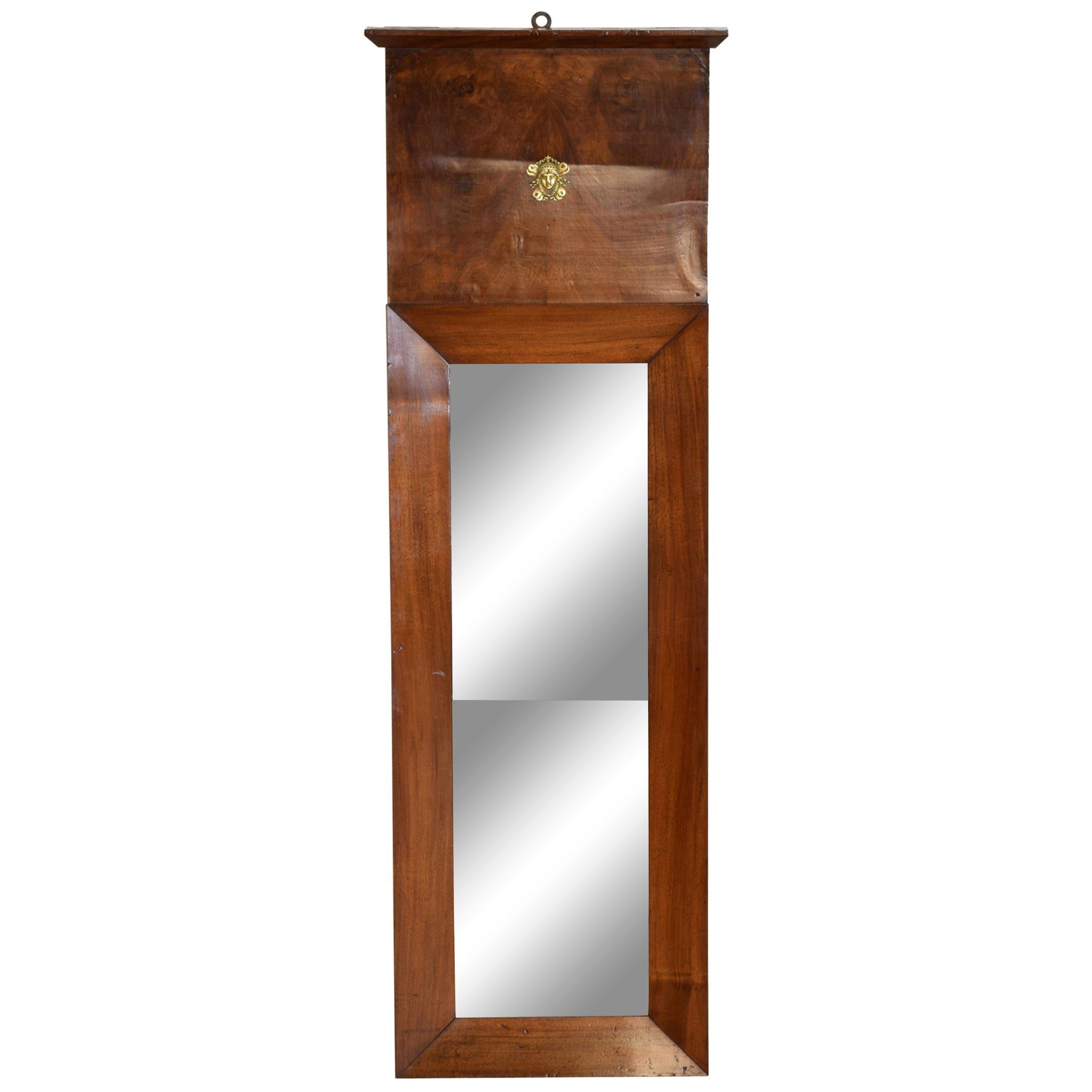 French Neoclassical Tall and Slender Walnut Mirror, circa 1830