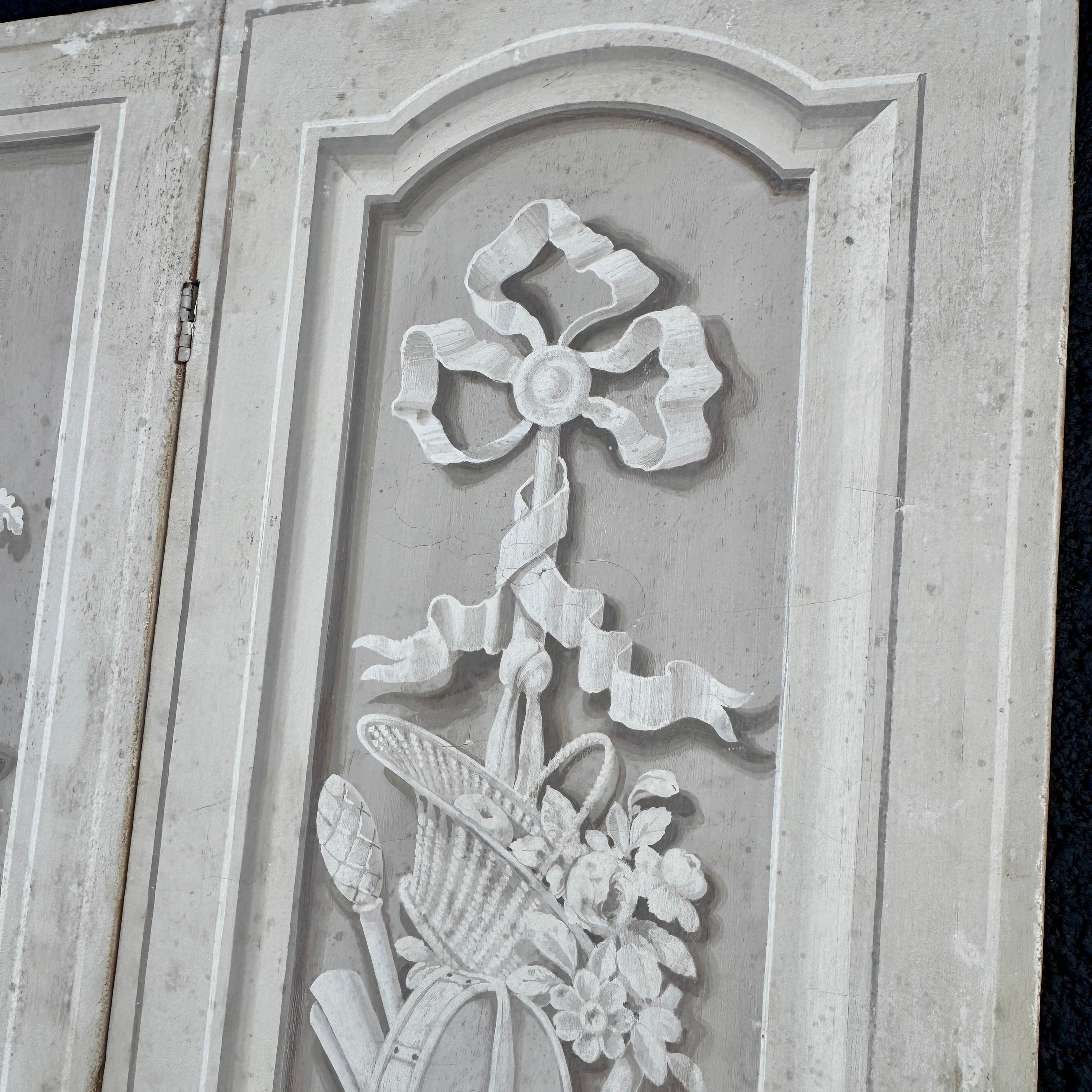 Französischer neoklassizistischer Trompe-l'oeile-Schmink Raumteiler mit vier Tafeln 4