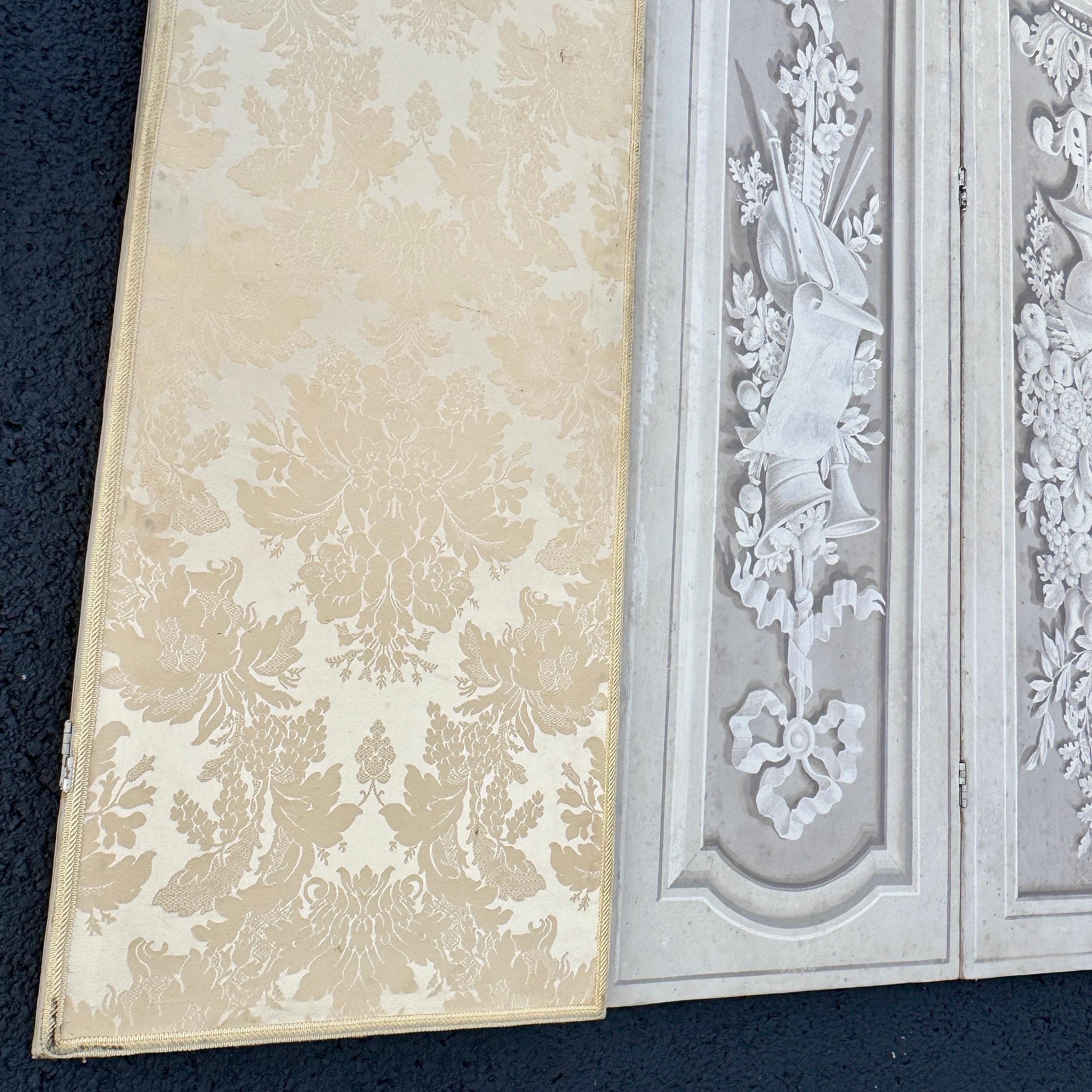 Französischer neoklassizistischer Trompe-l'oeile-Schmink Raumteiler mit vier Tafeln 8