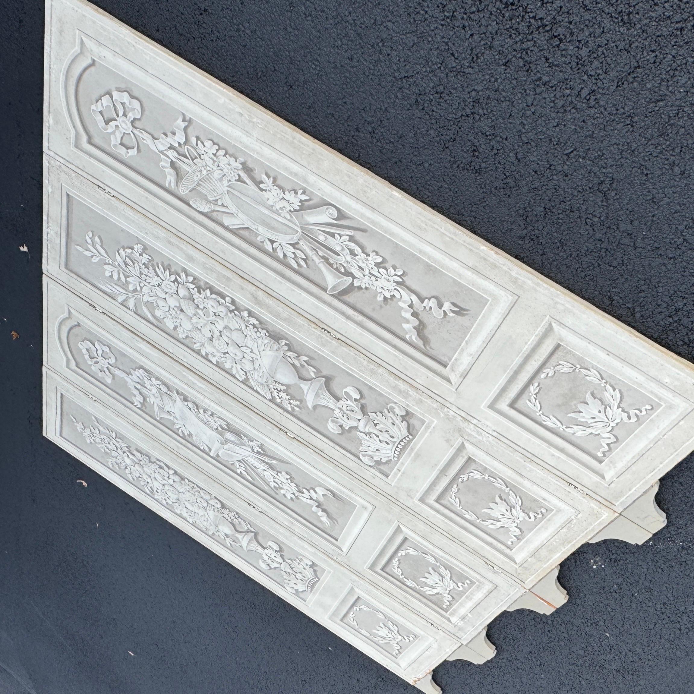 Französischer neoklassizistischer Trompe-l'oeile-Schmink Raumteiler mit vier Tafeln (Handbemalt)
