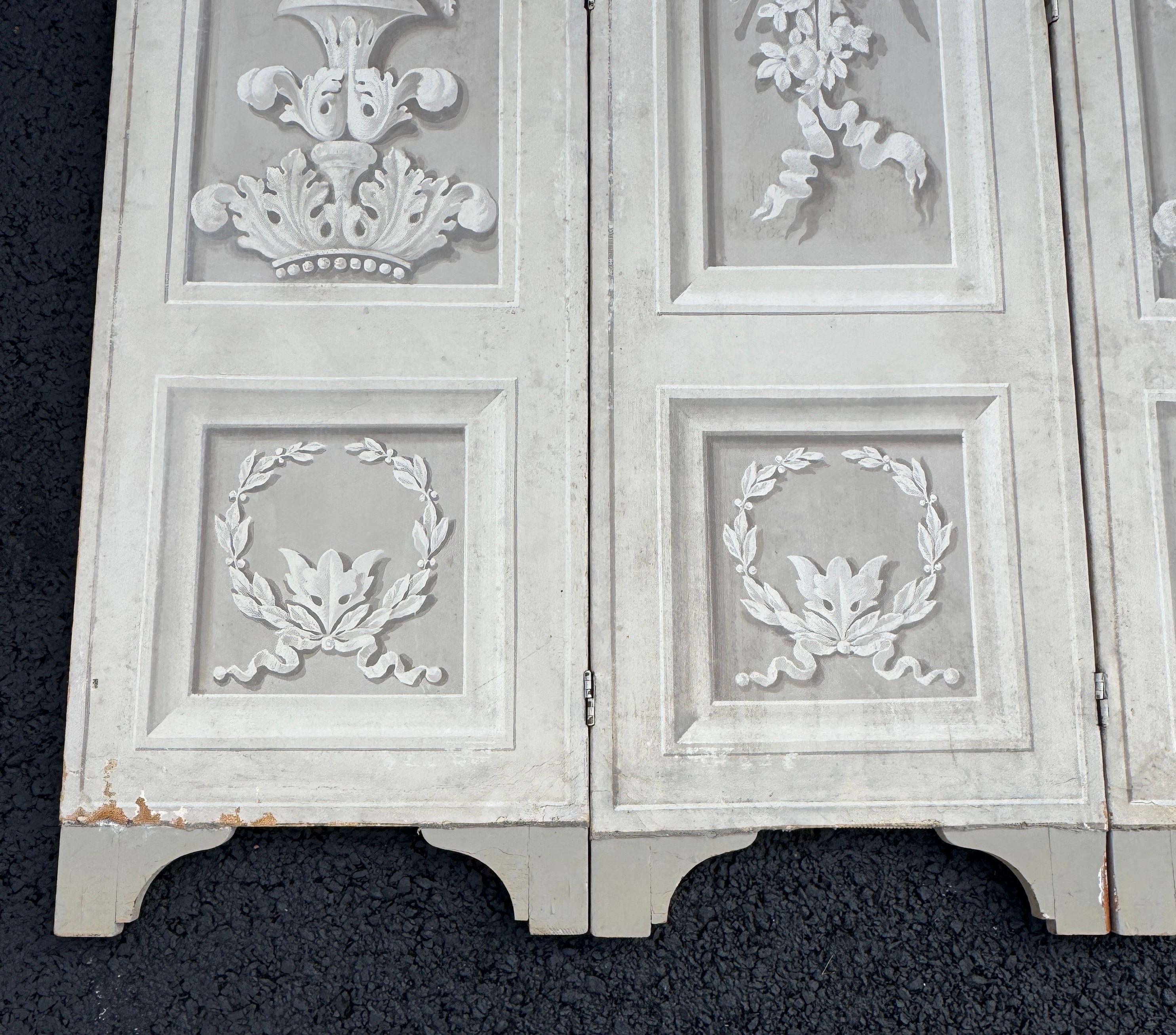 Französischer neoklassizistischer Trompe-l'oeile-Schmink Raumteiler mit vier Tafeln 1