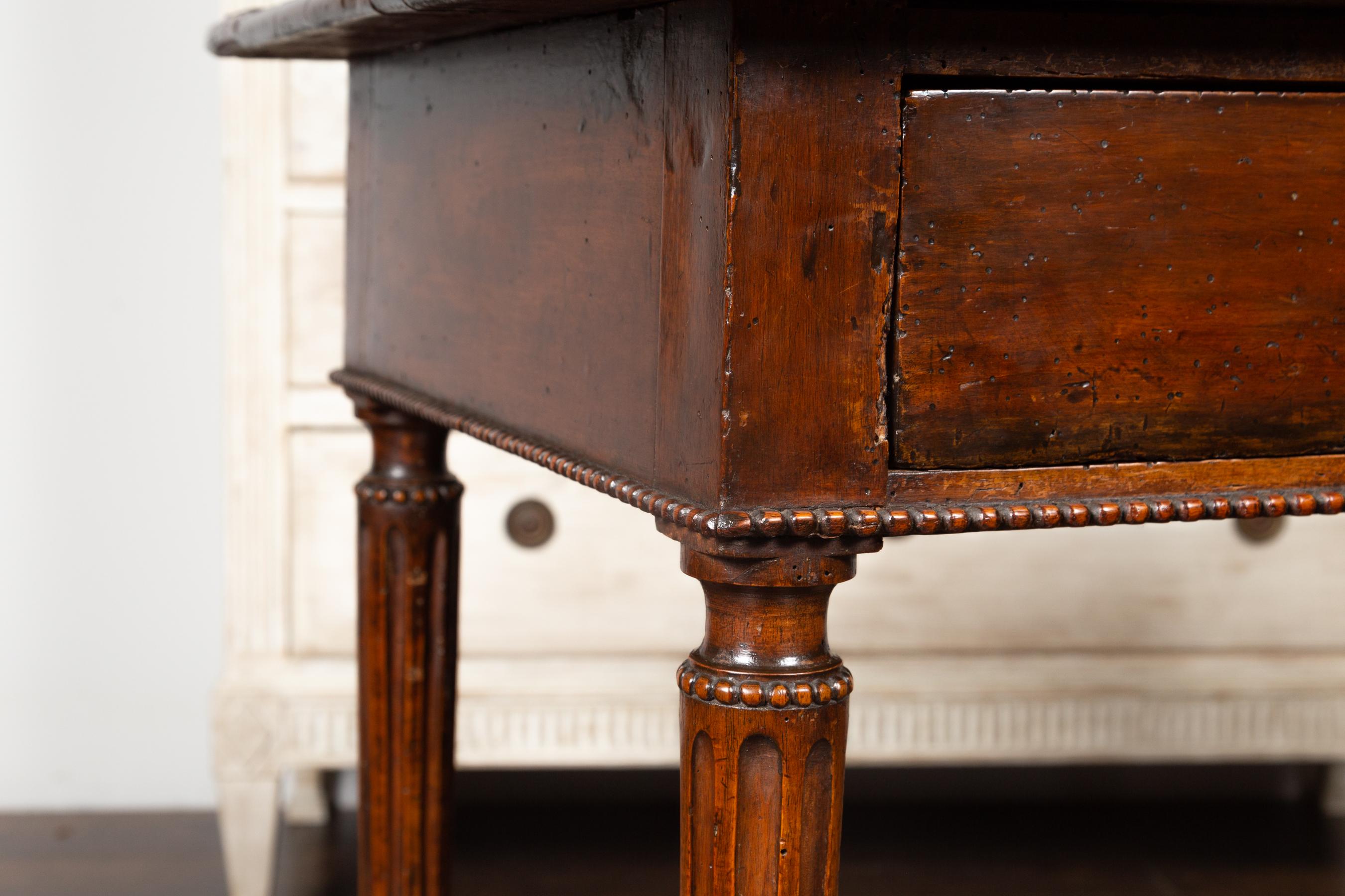 French Neoclassical Walnut Side Table with Banding, Fluted Legs and Drawer 6
