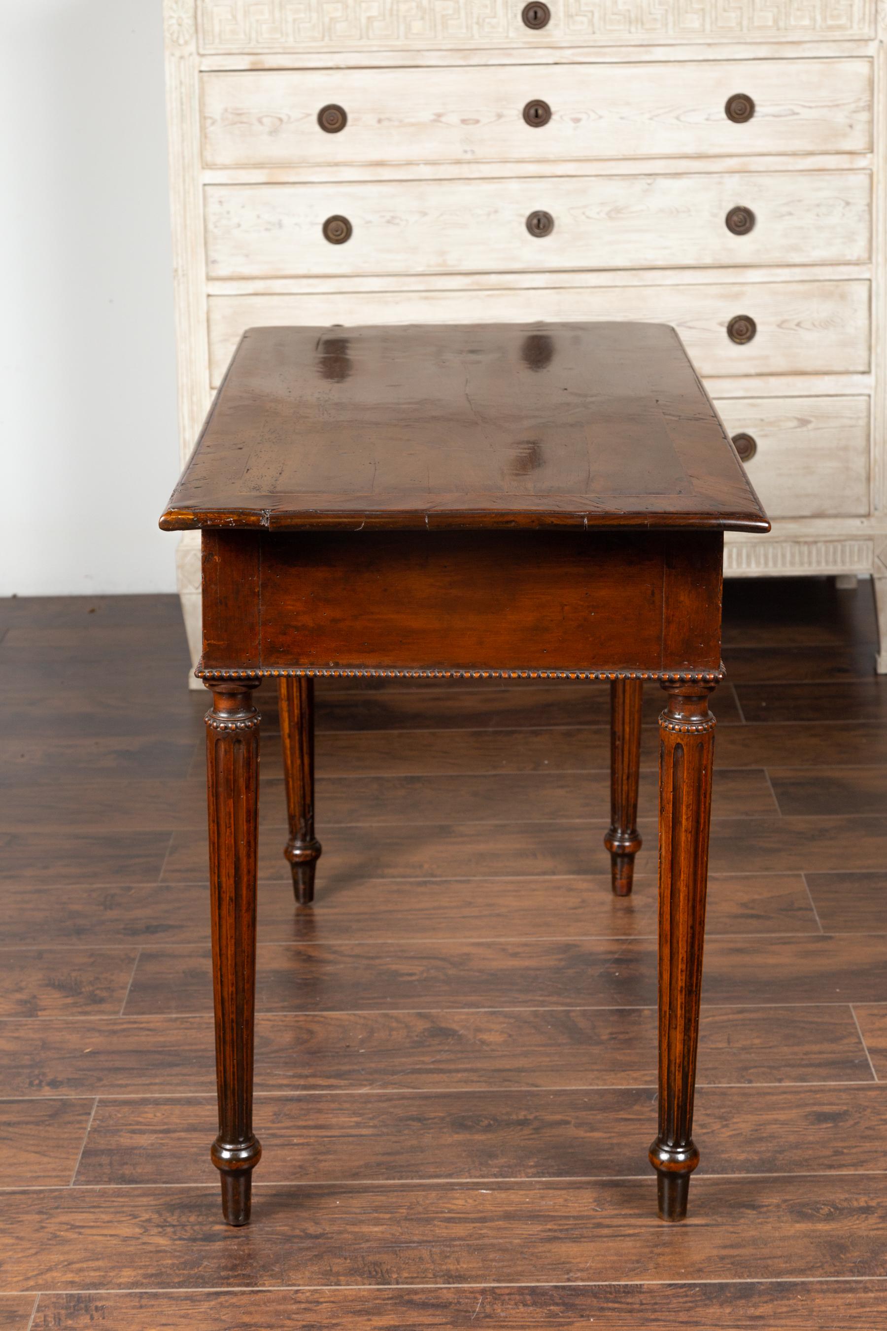 French Neoclassical Walnut Side Table with Banding, Fluted Legs and Drawer 7