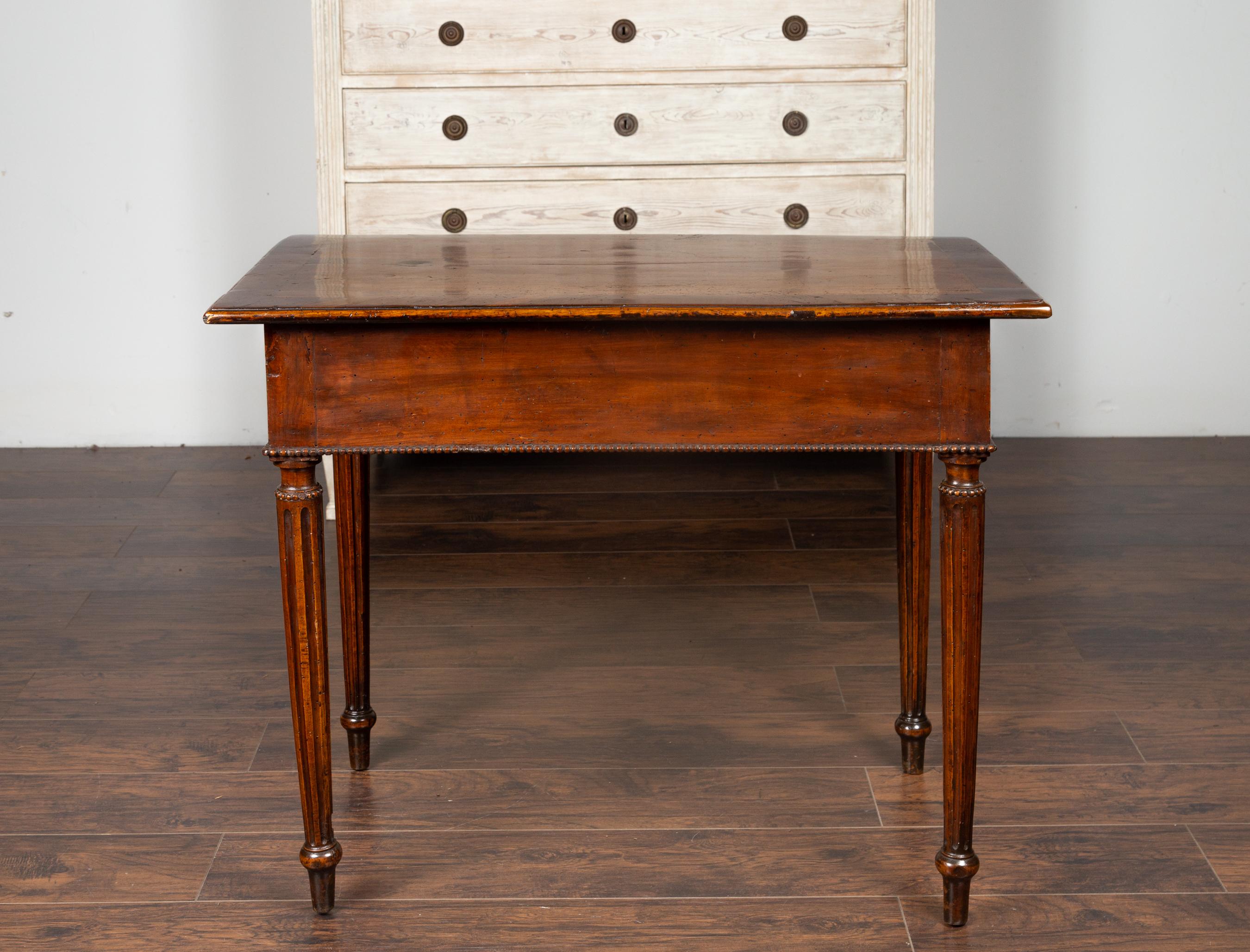 French Neoclassical Walnut Side Table with Banding, Fluted Legs and Drawer 8