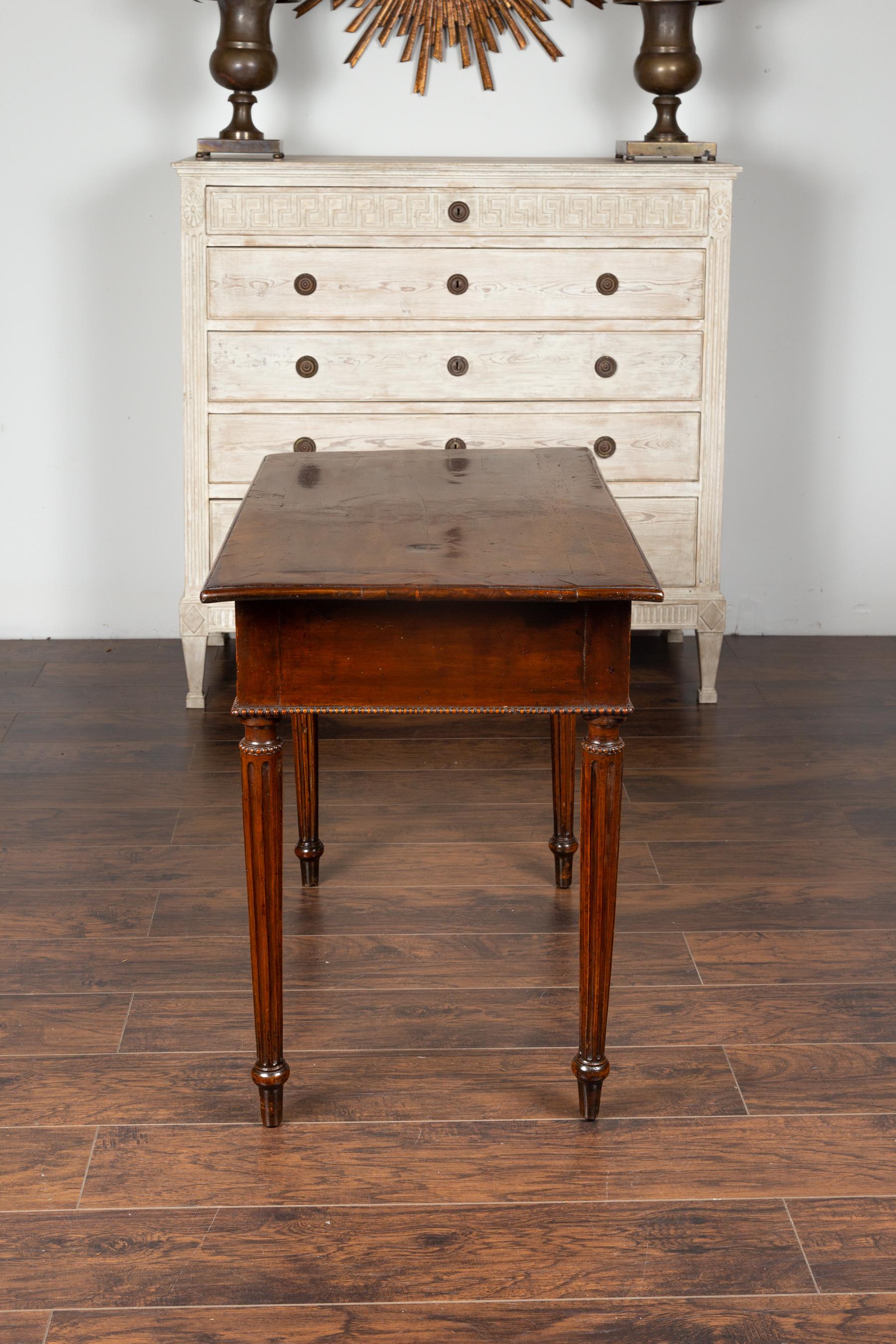 French Neoclassical Walnut Side Table with Banding, Fluted Legs and Drawer 9